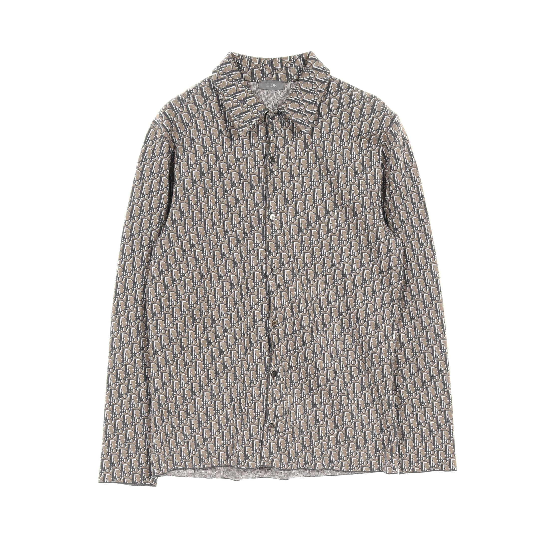 Dior Oblique Knit Shirt Long sleeve Cotton Gray beige Gray White