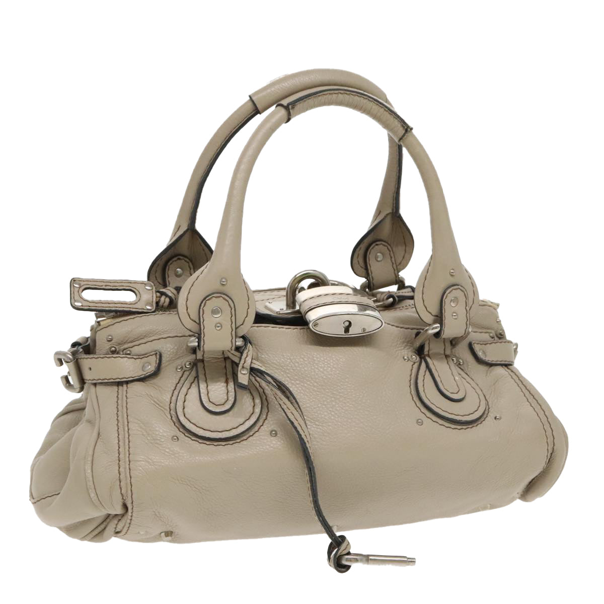 Chloe Paddington Shoulder Bag Leather Beige Silver 96256