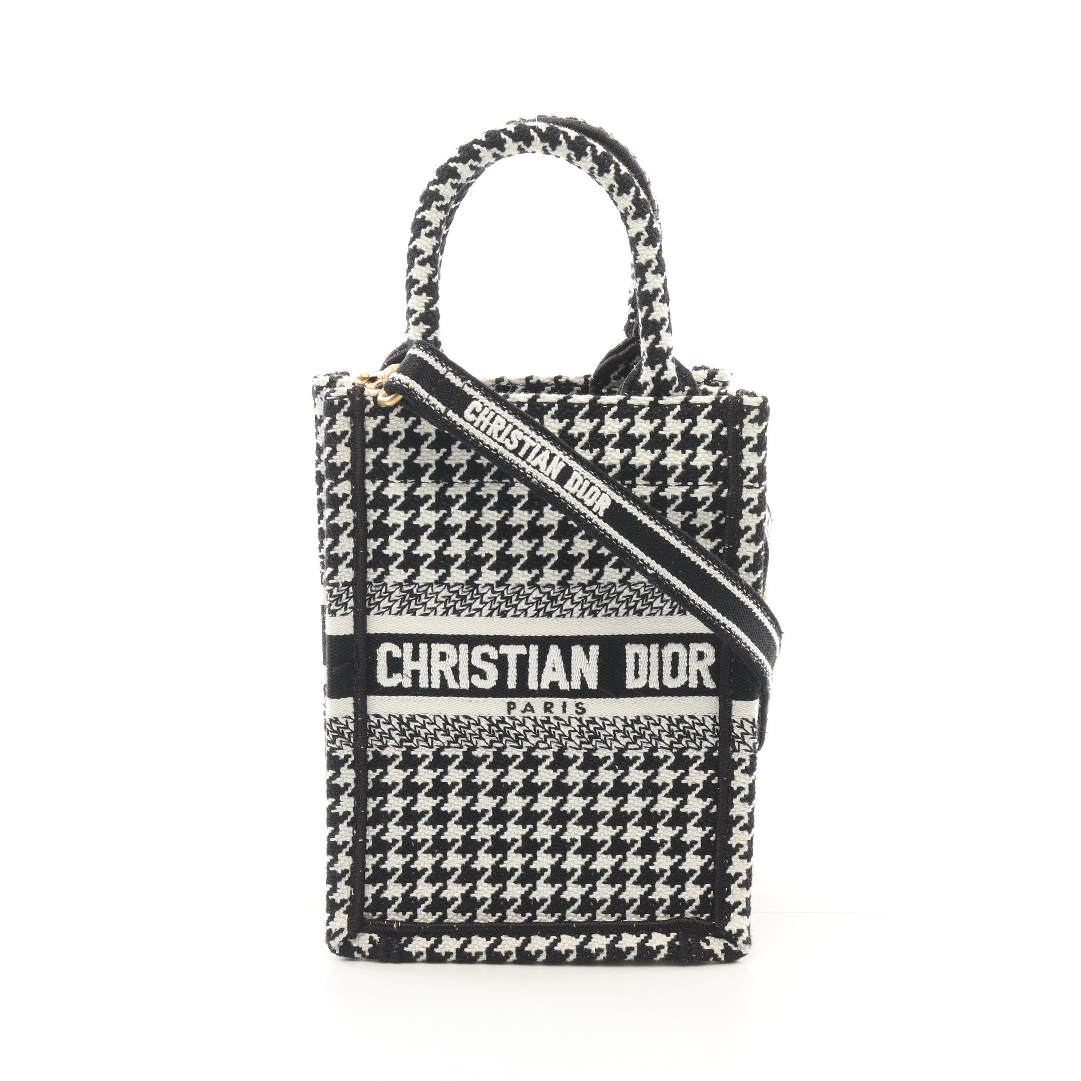 Dior BOOK TOTE Book tote Mini Phone Bag Handbag Canvas Black White 2WAY