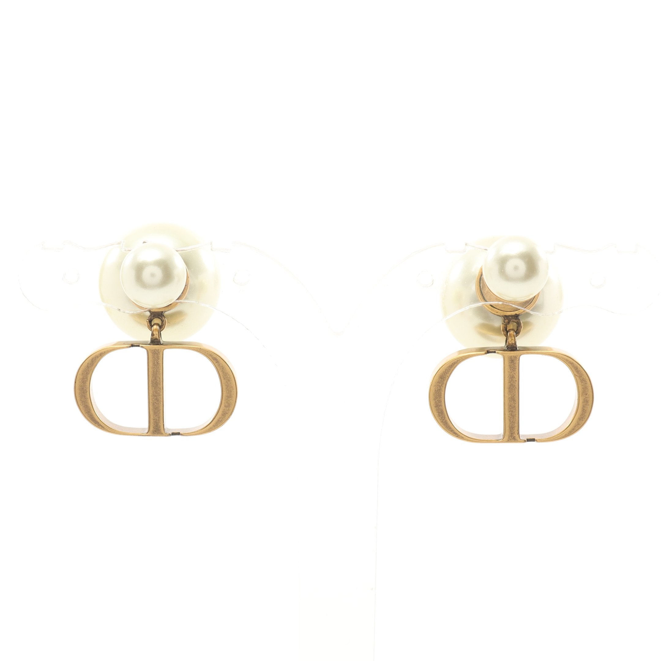 Dior CD logo Earrings GP Fake pearl Gold White