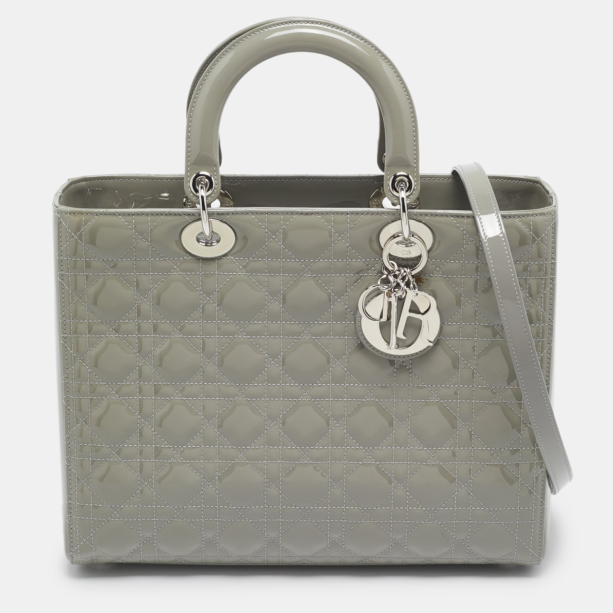 Dior Grey Cannage Patent Leather Large Lady Tote