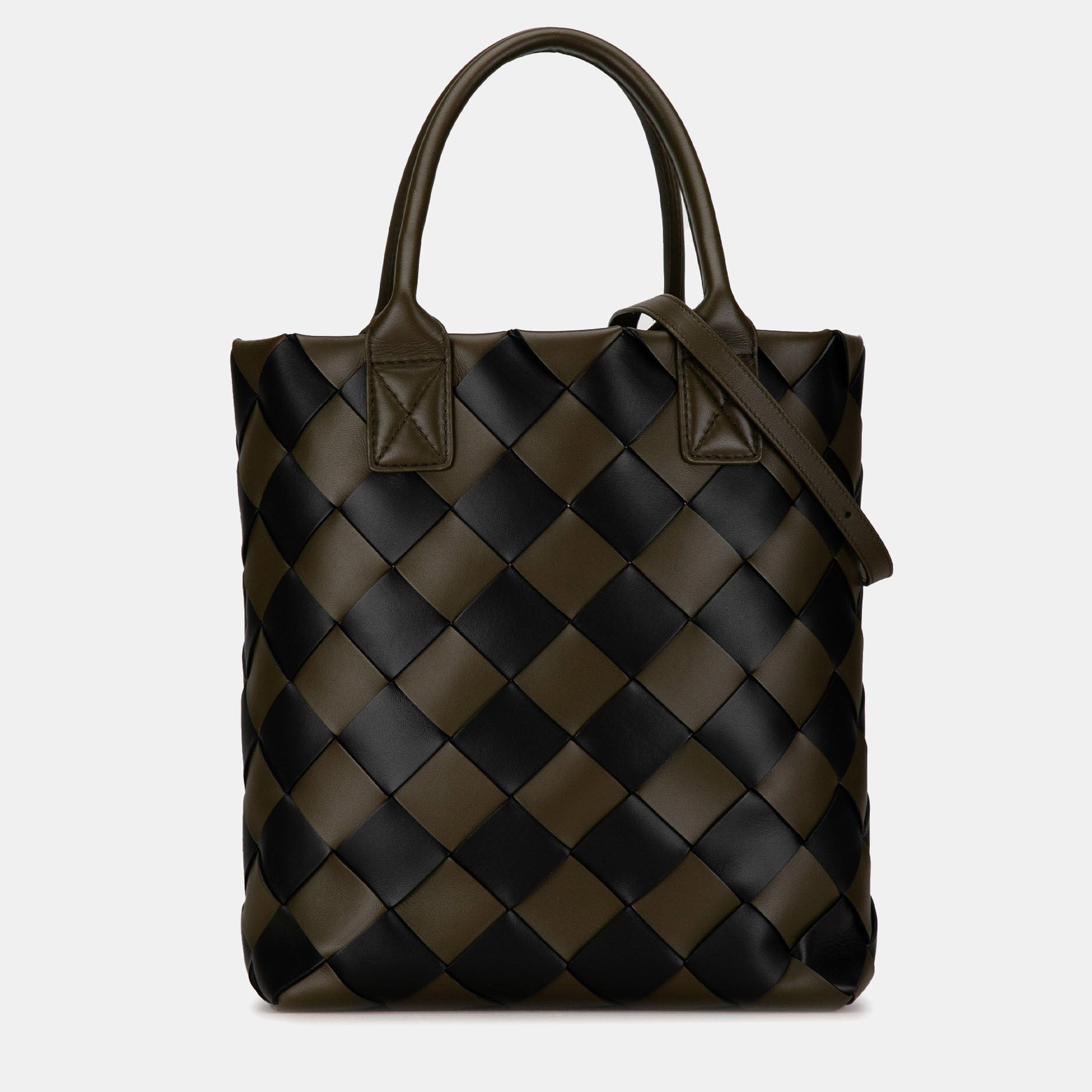 Bottega Veneta Khaki Brown Tone Intrecciato Leather Maxi Cabat 30 Satchel Bag