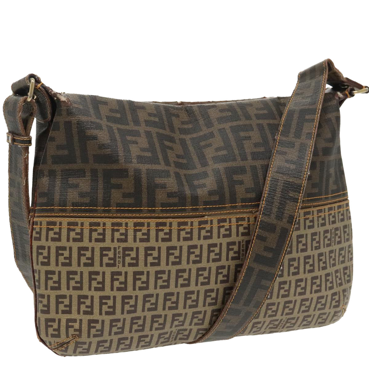 FENDI Zucca Canvas Zucchino Canvas Shoulder Bag Black Brown beige98795
