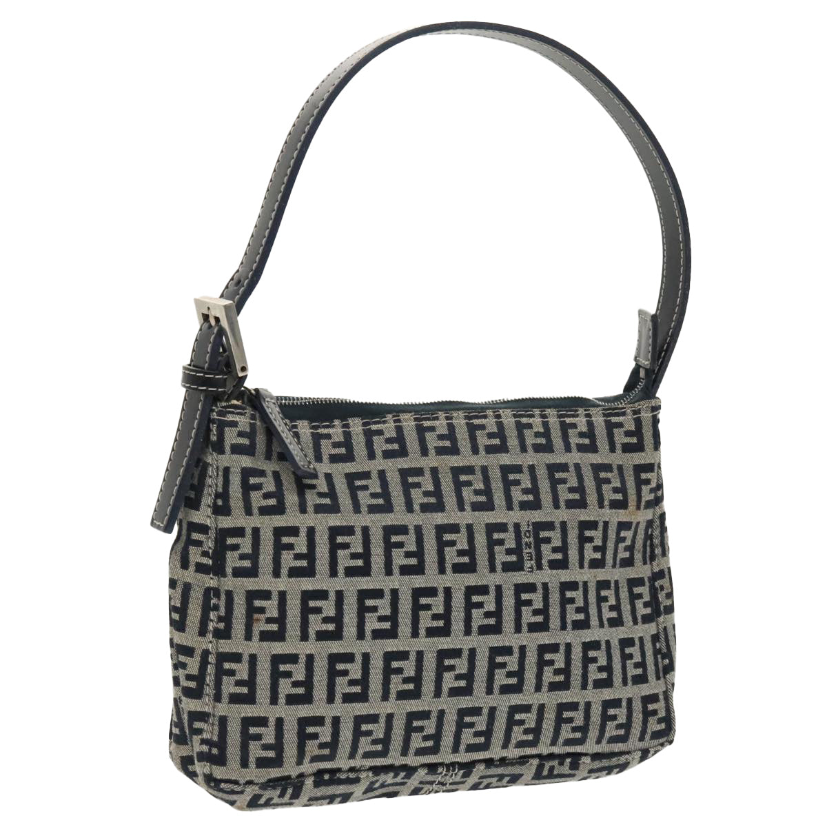FENDI Zucchino Canvas Shoulder Bag Navy Silver98857