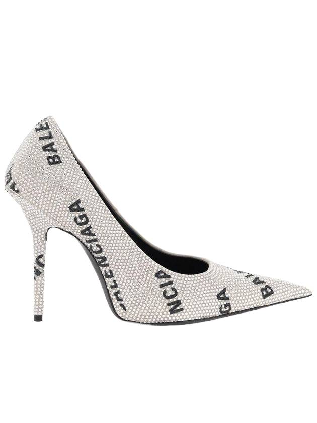 Balenciaga Women's All-Over Logo Rhinestone Square Knife Pumps Heel Silver