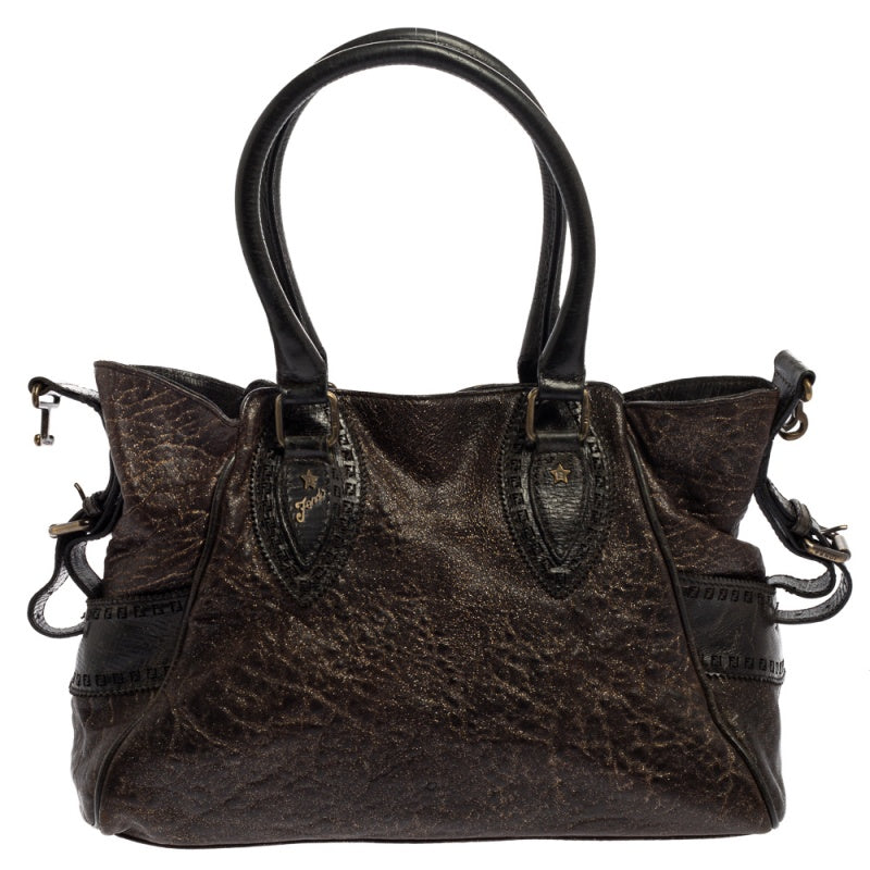 Fendi Dark Shimmer Leather Small Studded Chef De Jour Bag