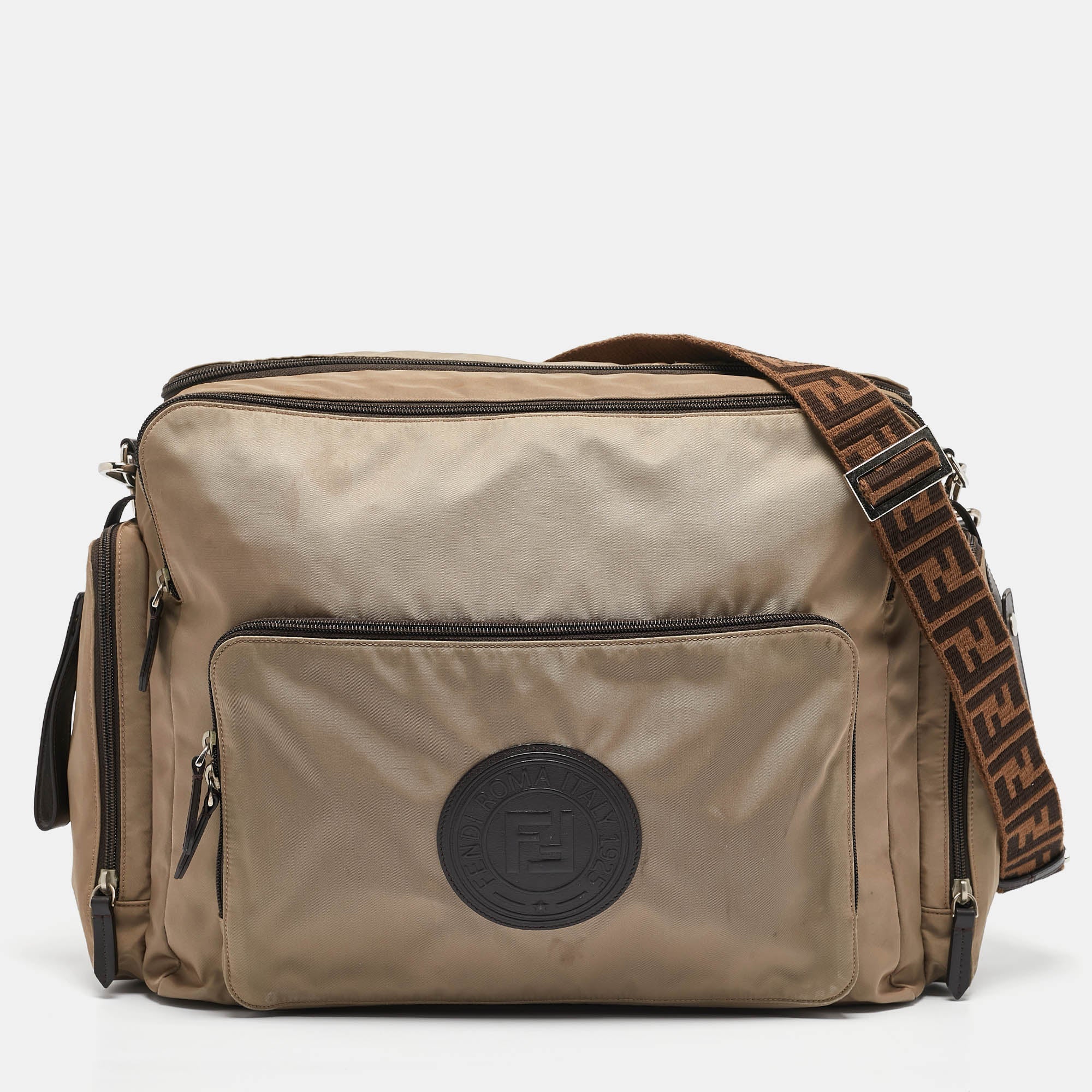 Fendi Beige Nylon Ff Logo Changing Bag