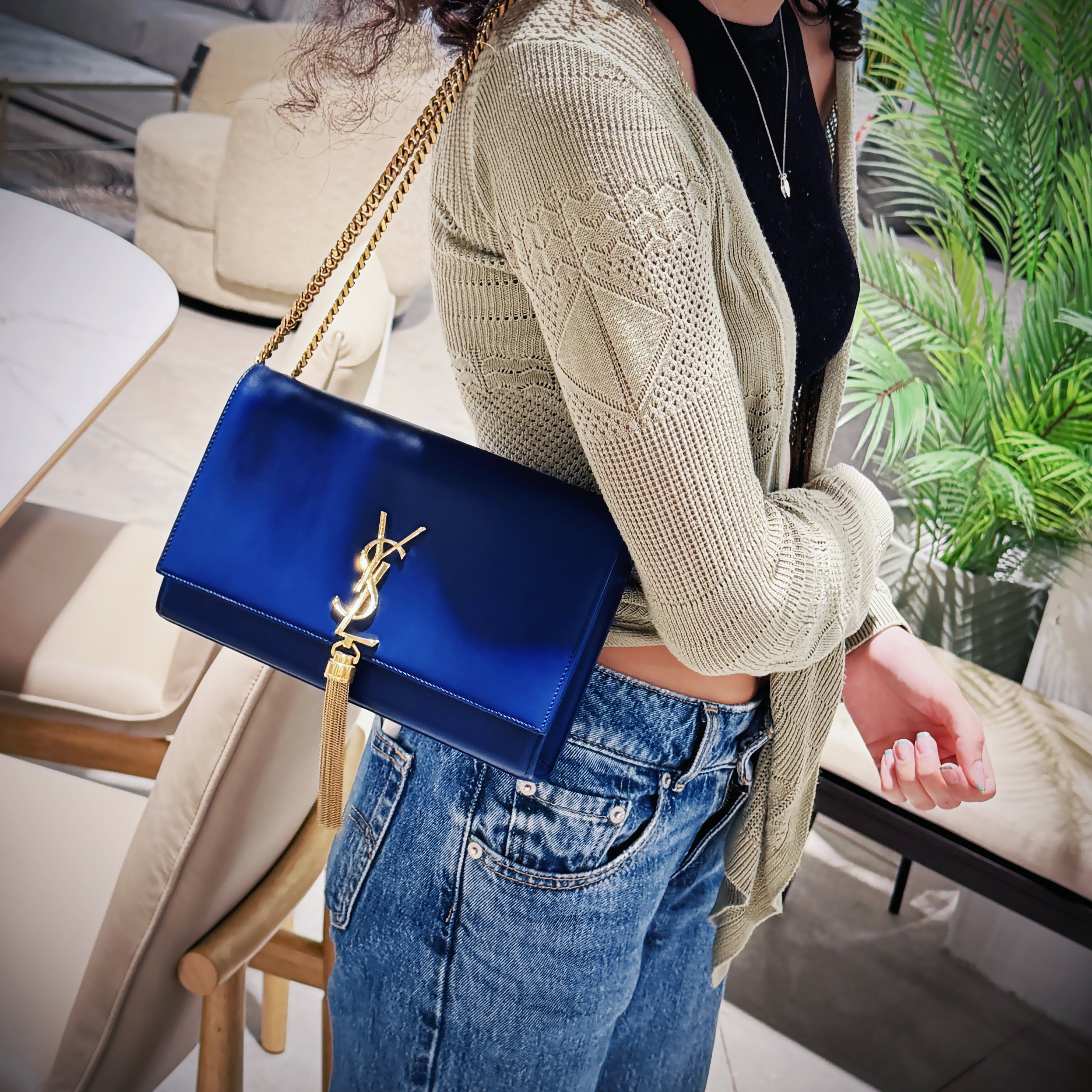 Saint Laurent Blue Calfskin Small Monogram Kate Tassel Bag TWS