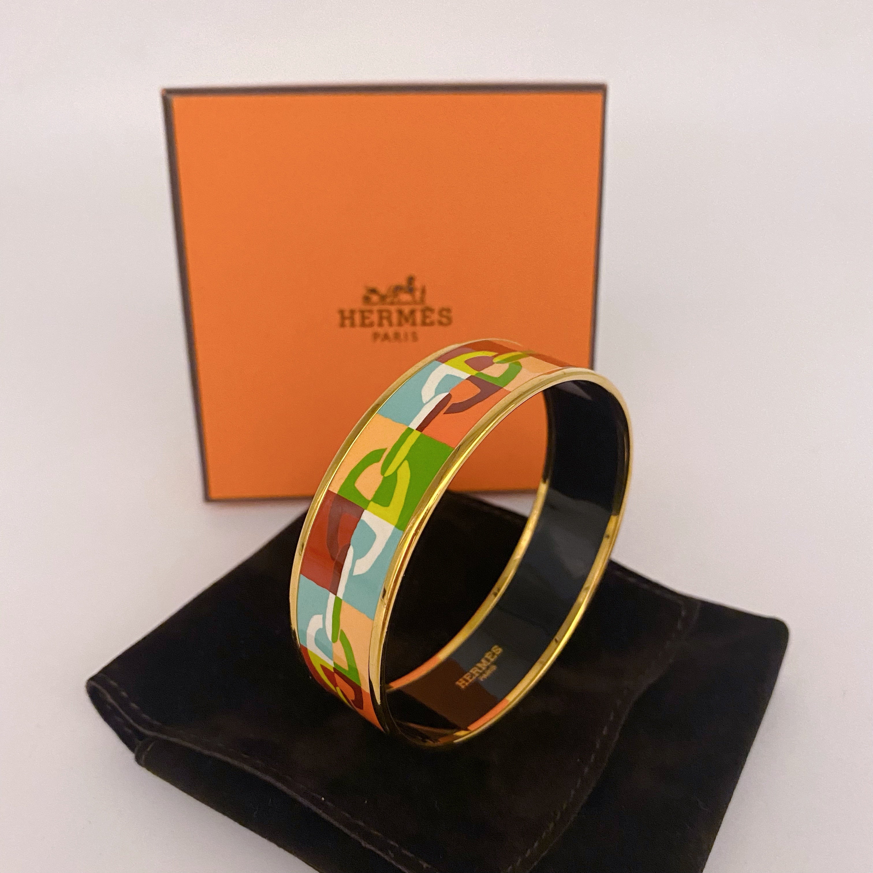 Hermes Wide Enamel Bangle Bracelet