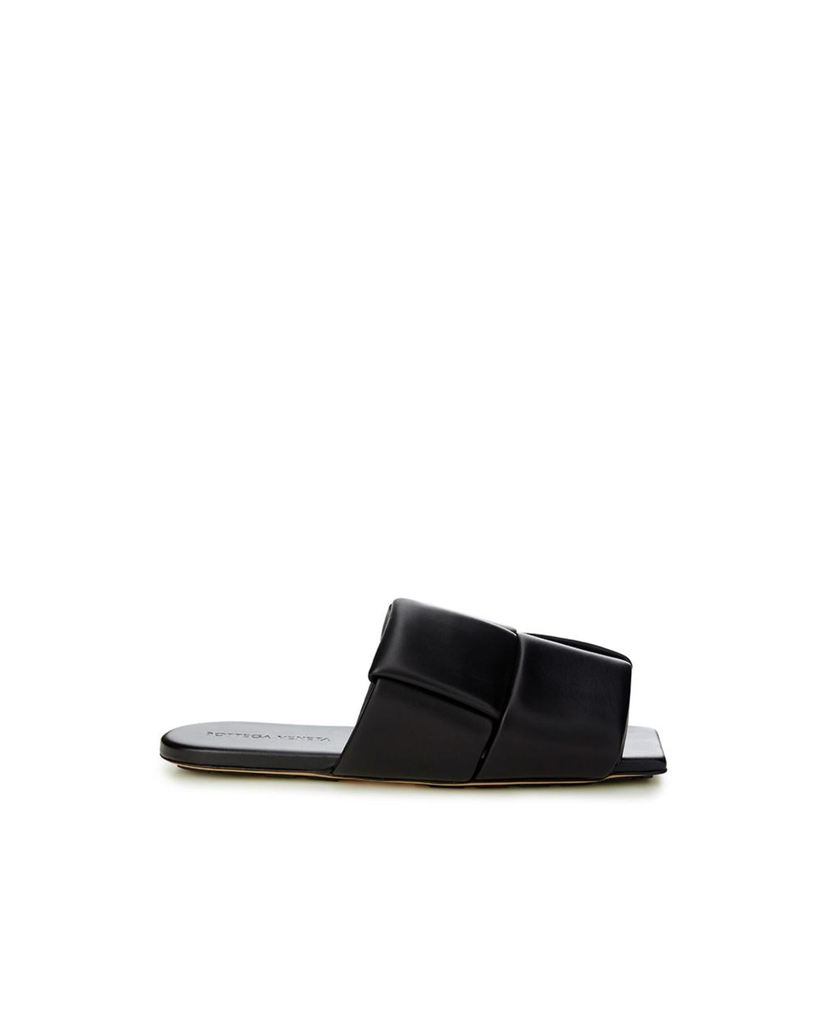 Bottega Veneta Padded Cassette Slide Black Leather Slippers