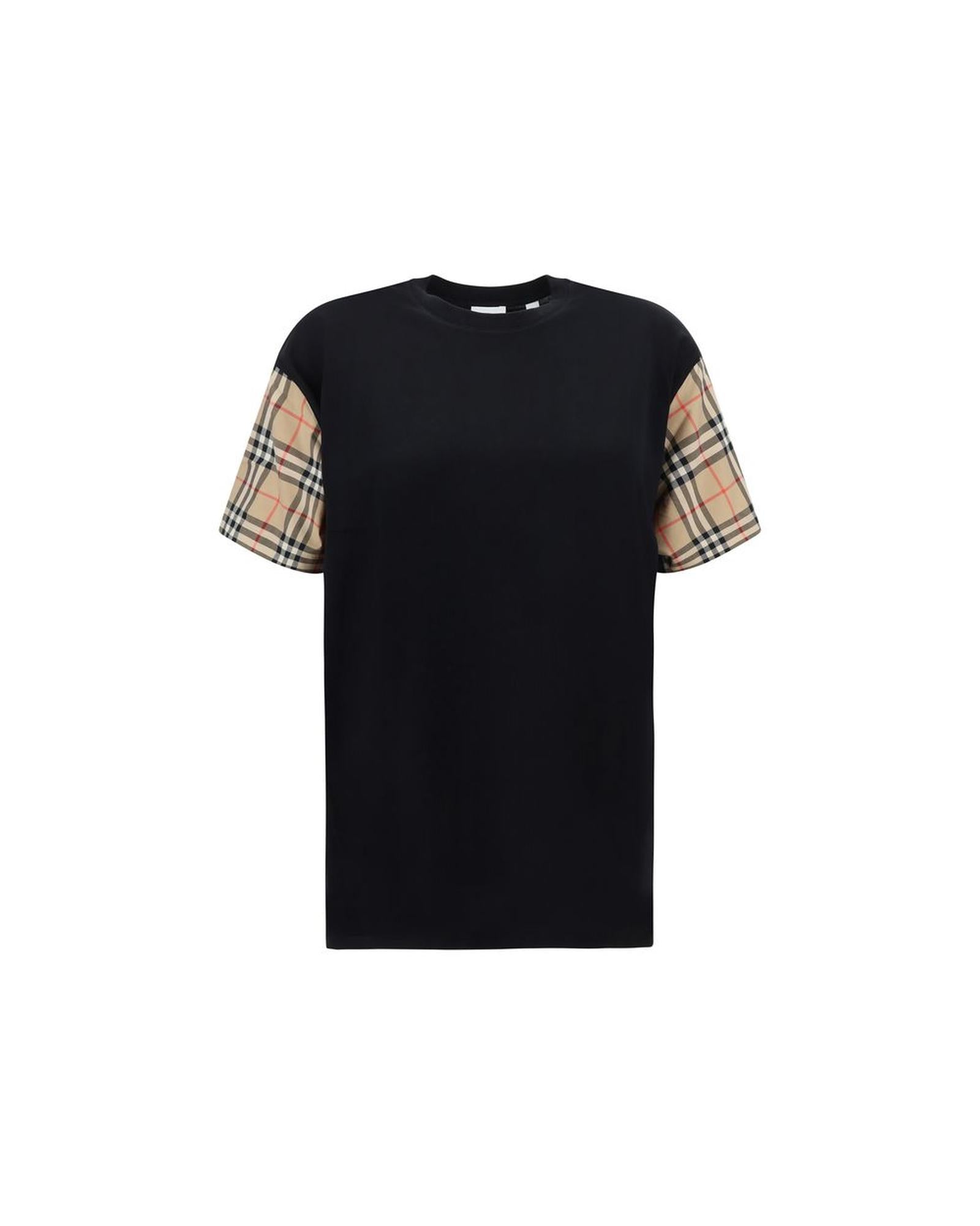 Burberry Checked Sleeve TShirt Women Black Tops