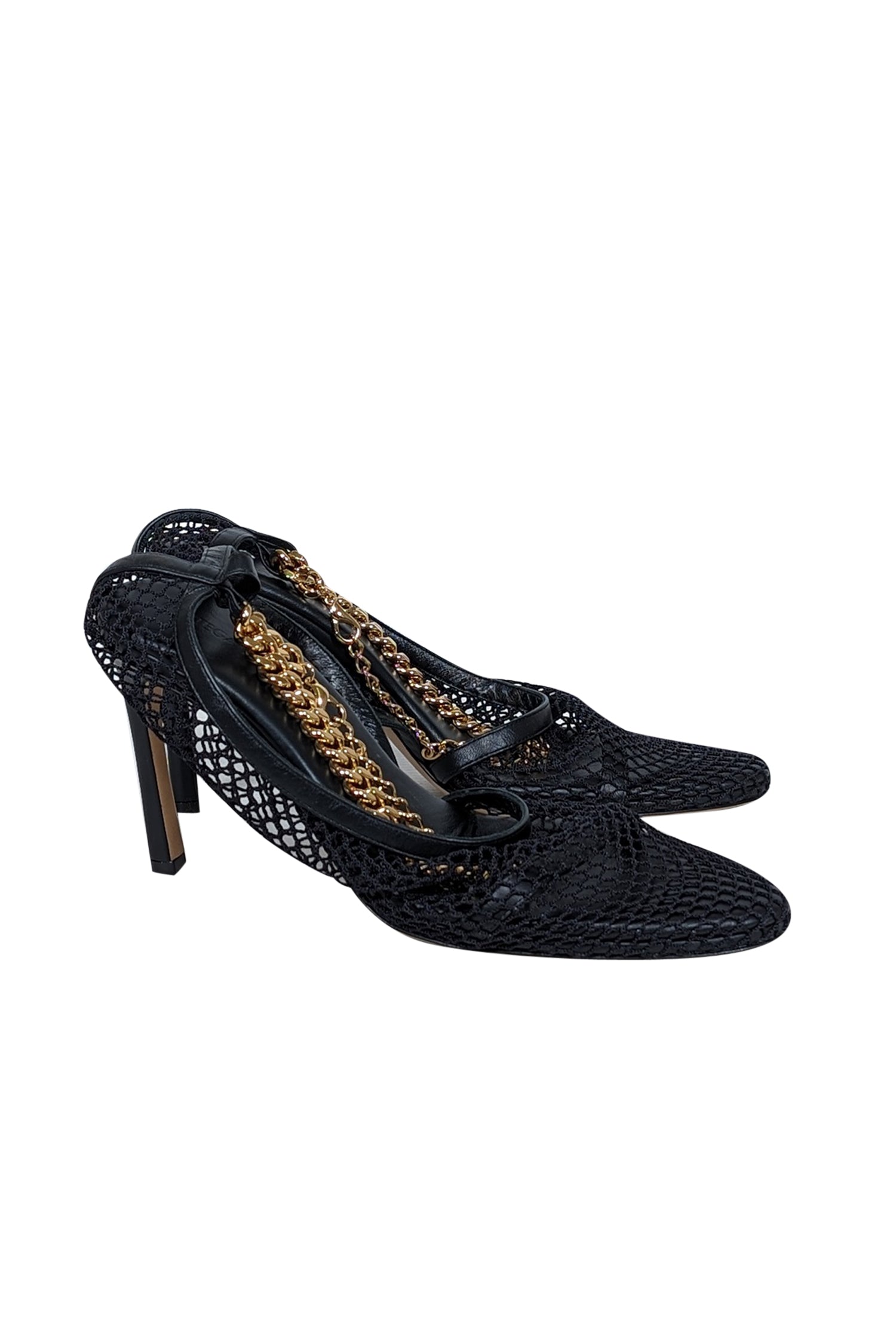 Bottega Veneta - Black Mesh Detail Heel w/ Chain Strap Sz 9