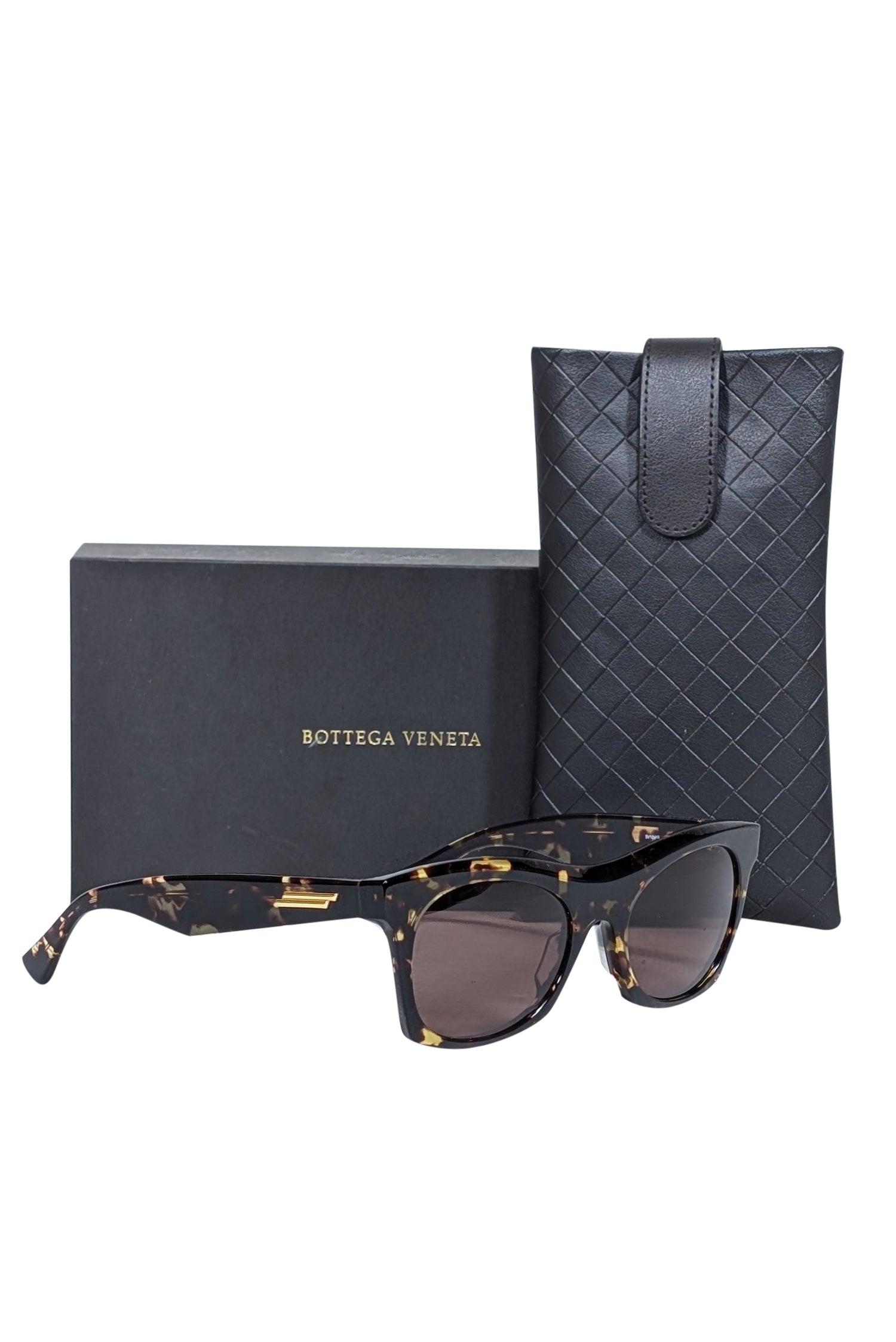 Bottega Veneta - Brown Tortoise Rectangular Sunglasses