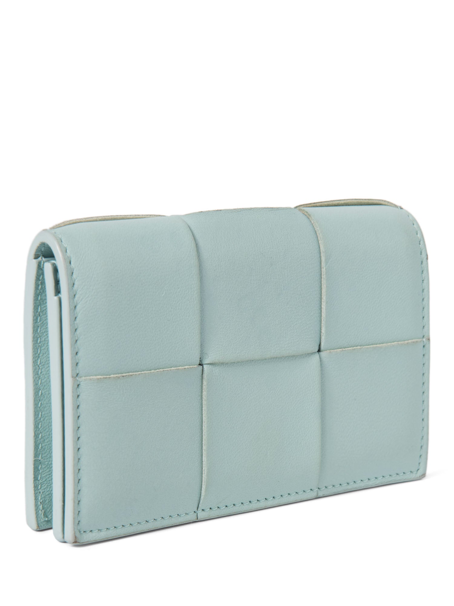 Bottega Veneta Leather Intercciato Wallet Mint Blue