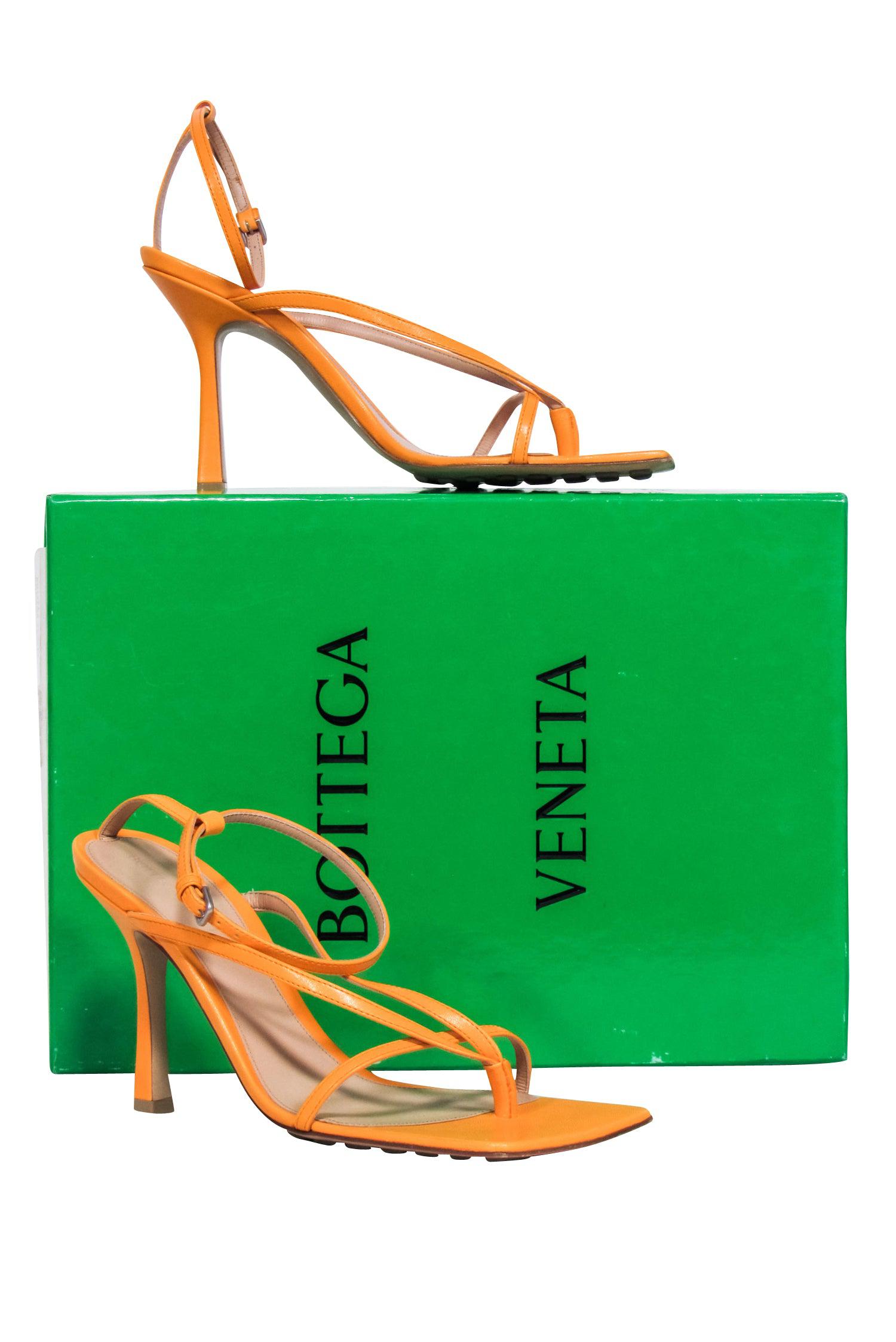 Bottega Veneta - Orange Leather Square Open Toe Pump Sz 8.5