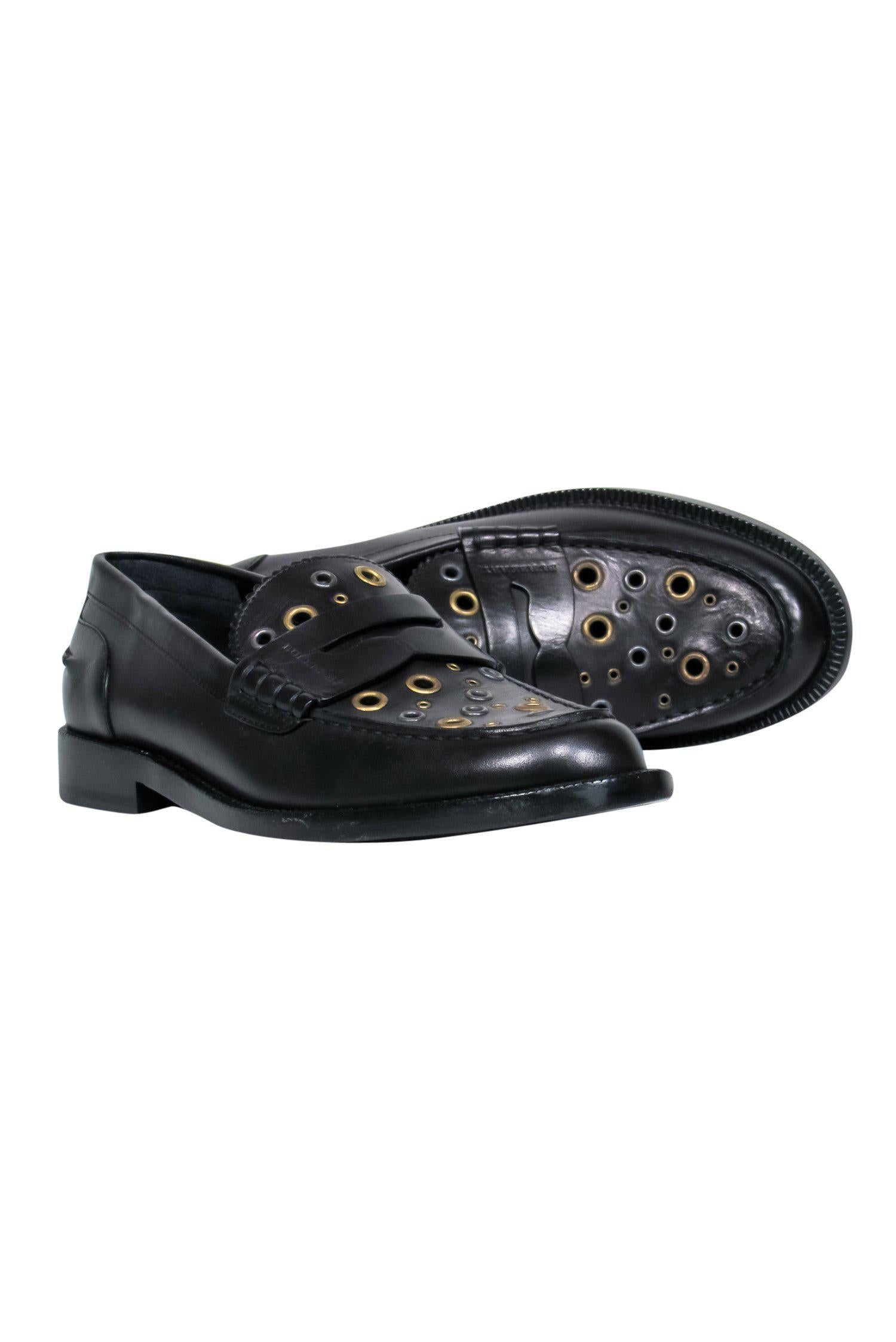 Burberry - Black Leather Loafers w/ Grommet Design Sz 9