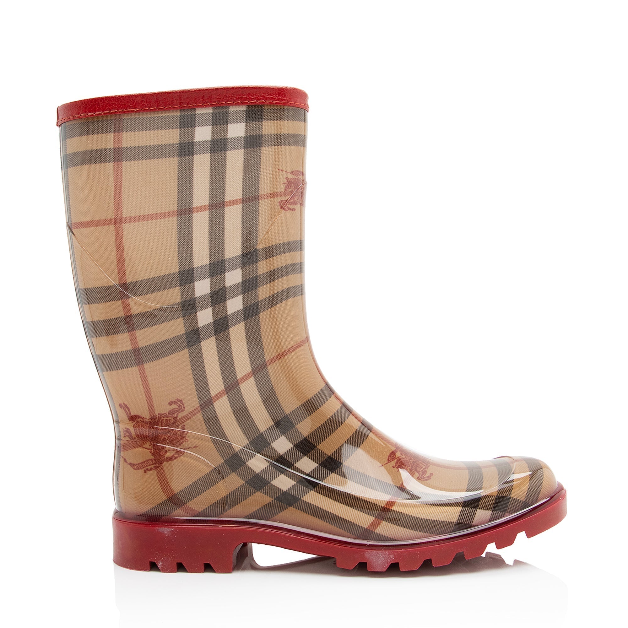 Burberry Haymarket Check Mid Calf Rainboots - Size 7 / 37 (SHF-23323)