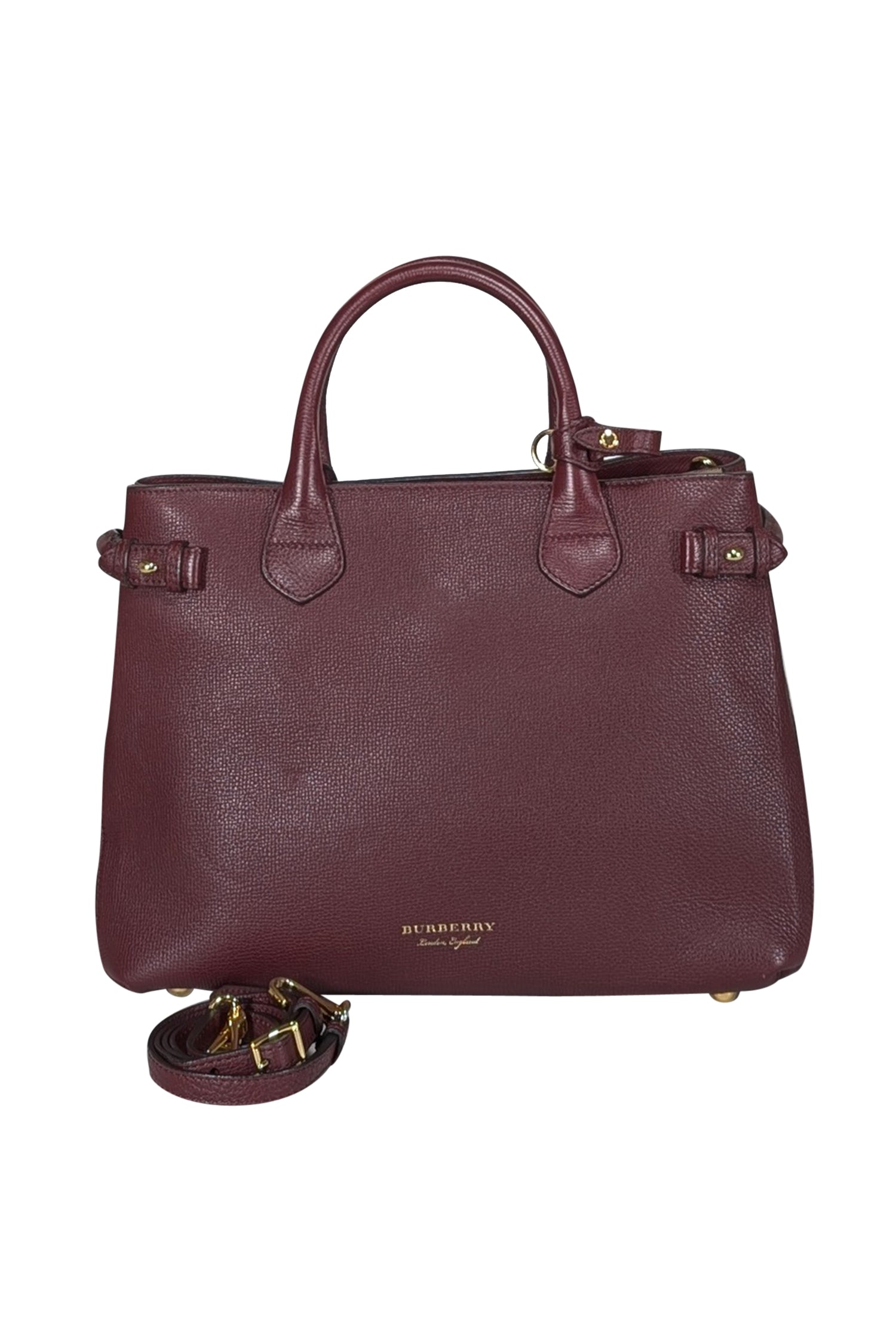 Burberry - Maroon House Check Leather Banner Medium Satchel Bag