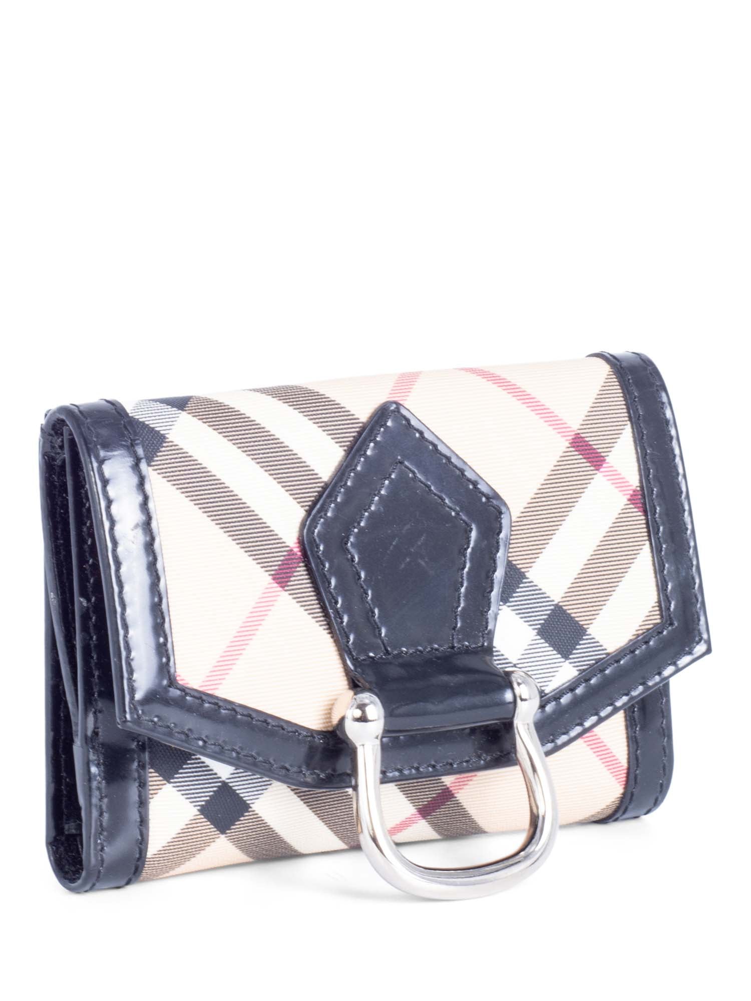 Burberry Nova Check Leather Buckle Wallet Beige Black Silver