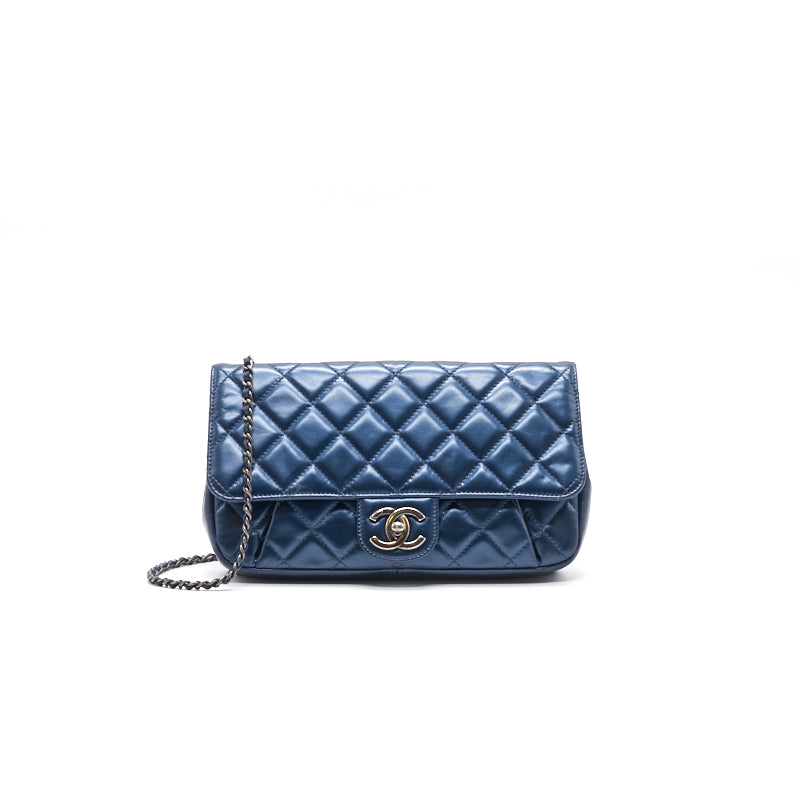 Chanel Flap Bag Dark Blue Ruthenium Hardware