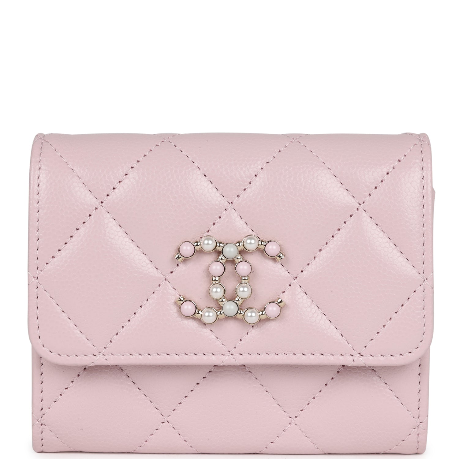 Chanel Mini Crossbody Pearl Wallet Pink Caviar Light Gold Hardware