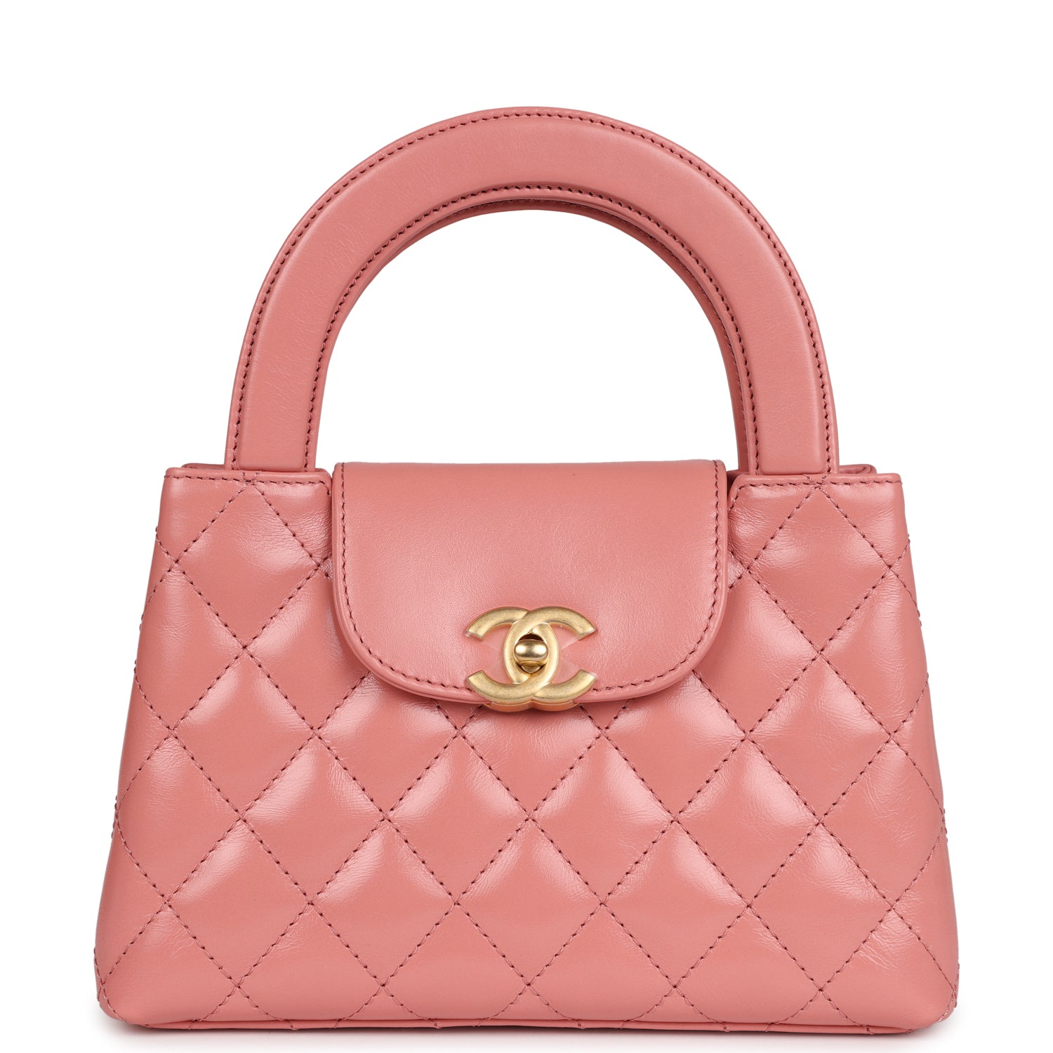 Chanel Small Kelly Shopper Pink Shiny Aged Calfskin Brushed Gold Hardware