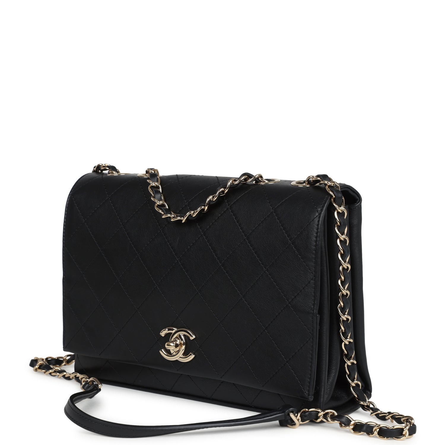 Chanel Flap Bag Black Calfskin Light Gold Hardware