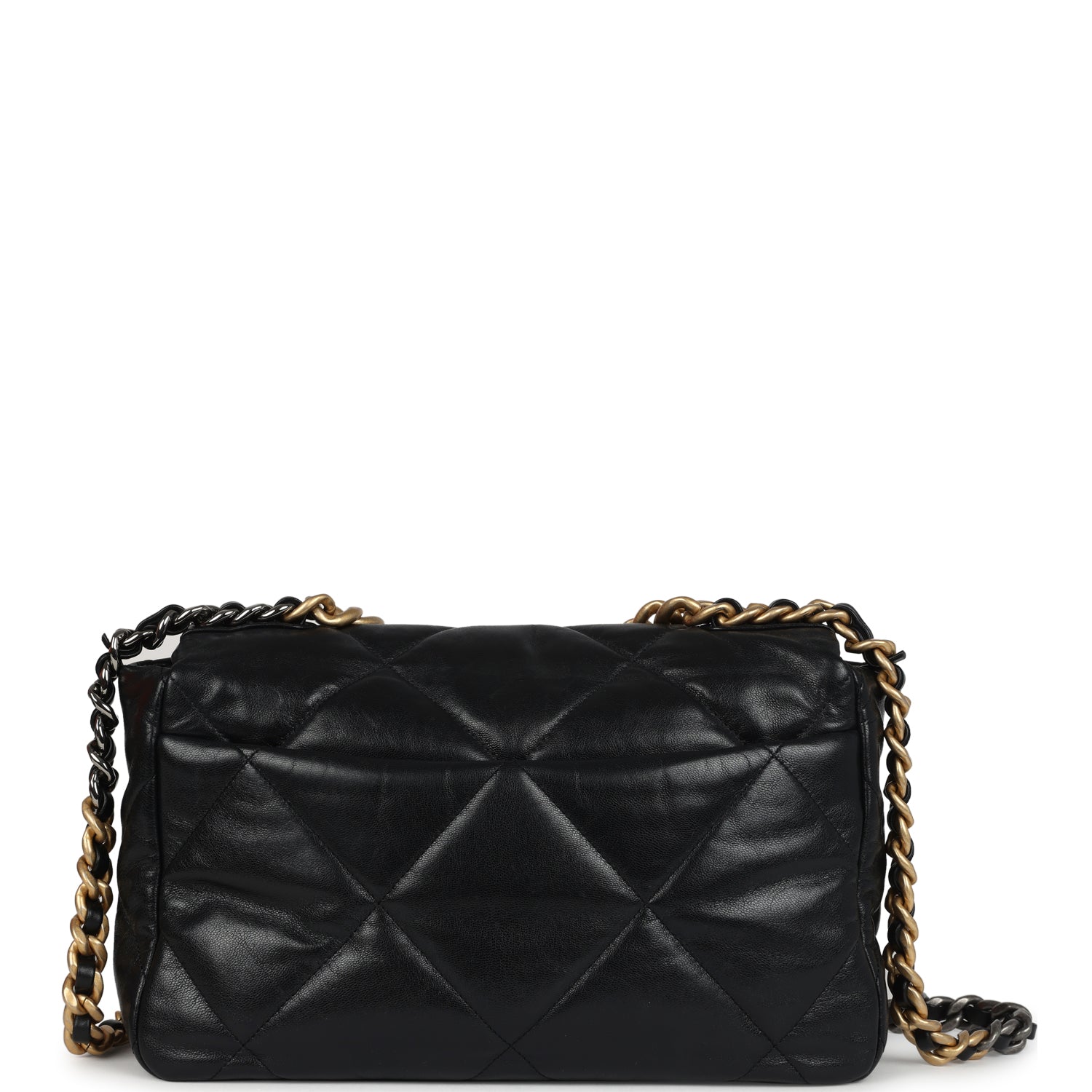 Chanel Large 19 Flap Bag Black Shiny Lambskin Mixed Metal Hardware