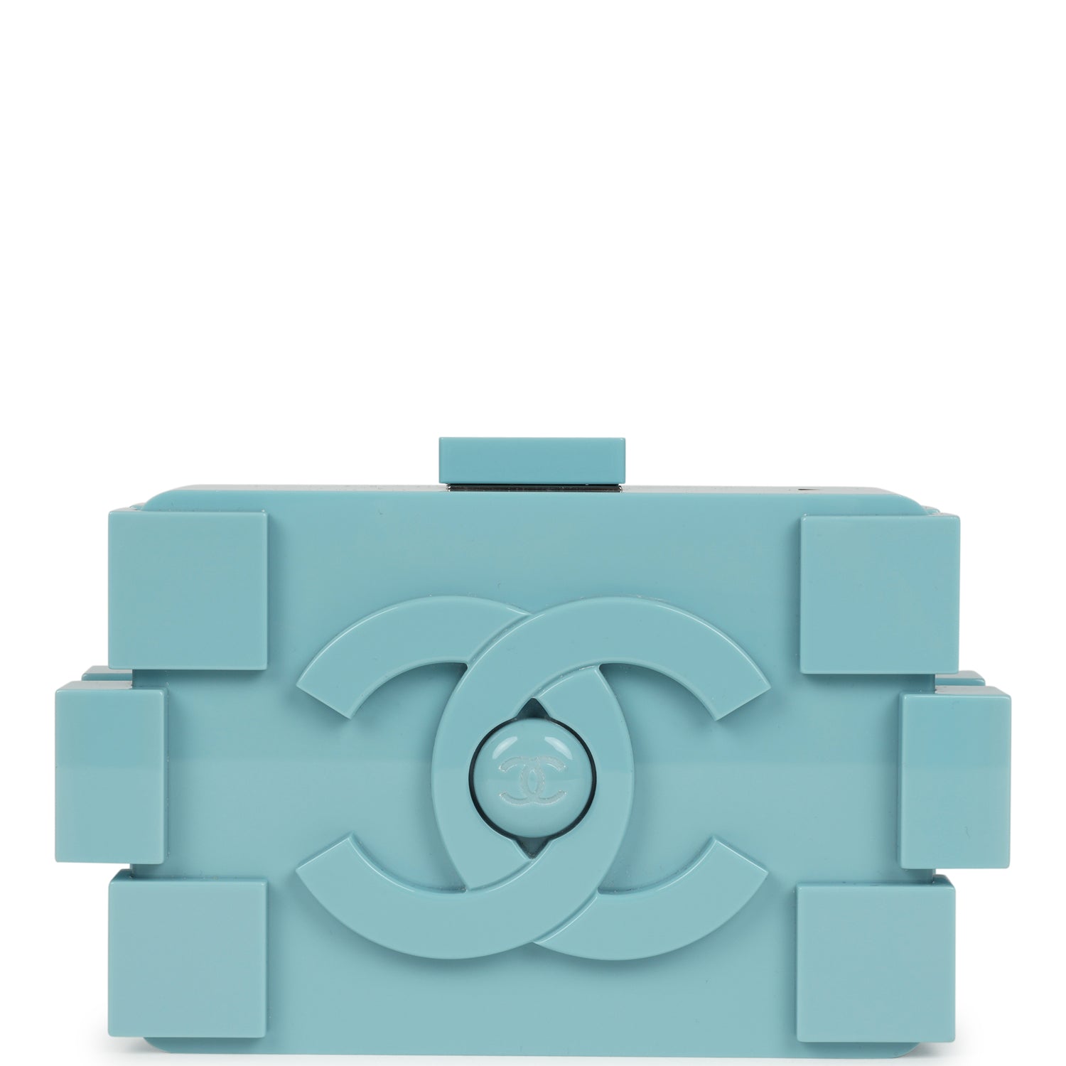Chanel Supermarket Boy Brick Lego Minaudiere Clutch Light Blue Plexiglass Silver Hardware