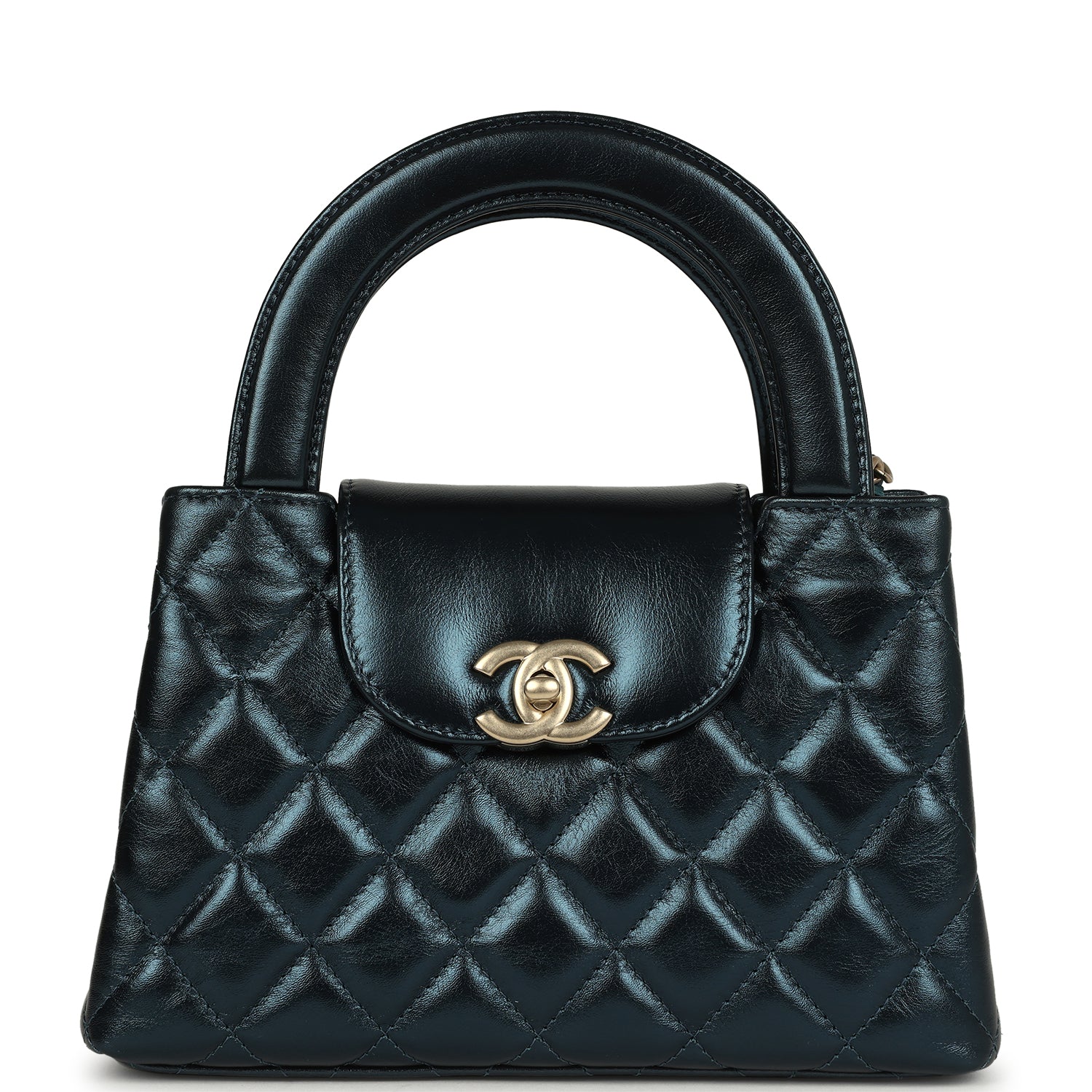 Chanel Small Kelly Shopper Metallic Blue Calfskin Brushed Gold Hardware