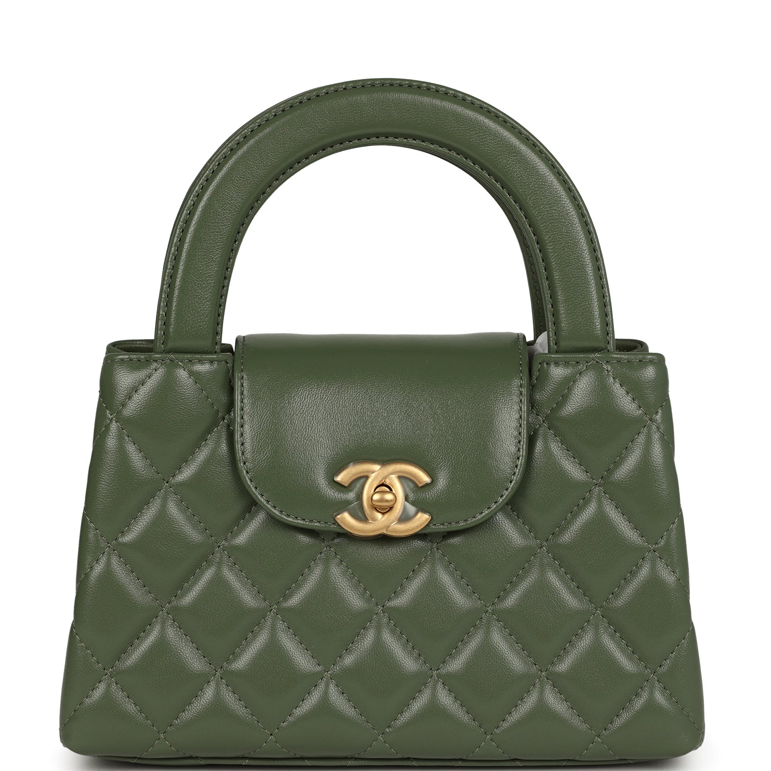 Chanel Small Kelly Shopper Khaki Shiny Aged Calfskin Brushed Gold Hardware