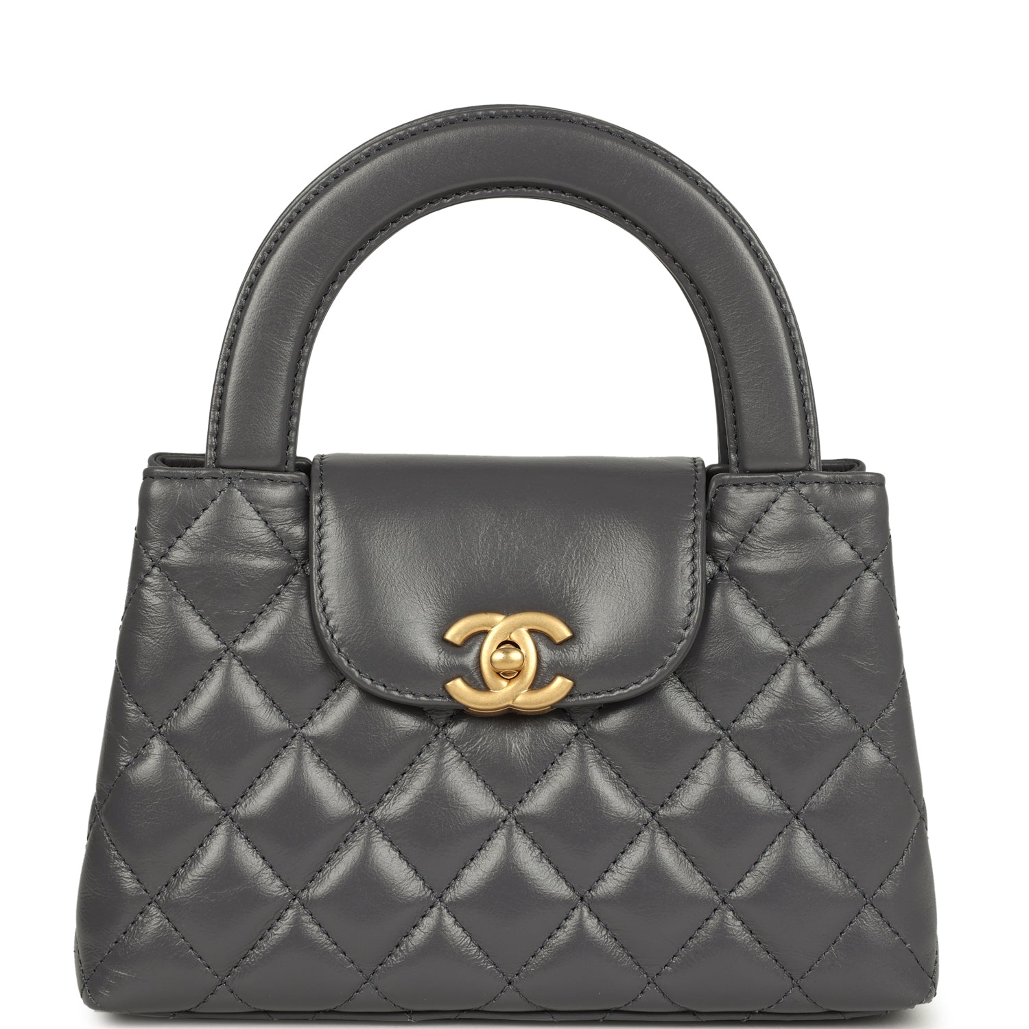 Chanel Small Kelly Shopper Grey Shiny Aged Calfskin Brushed Gold Hardware