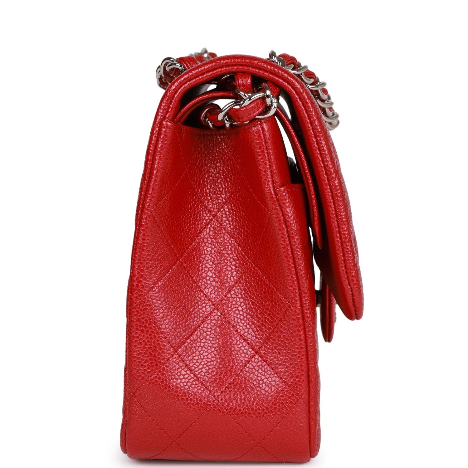 Chanel Jumbo Classic Double Flap Bag Metallic Red Caviar Silver Hardware