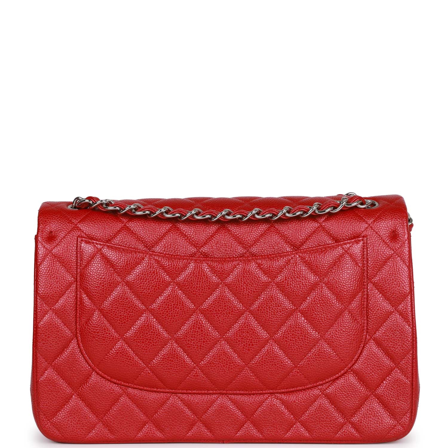 Chanel Jumbo Classic Double Flap Bag Metallic Red Caviar Silver Hardware