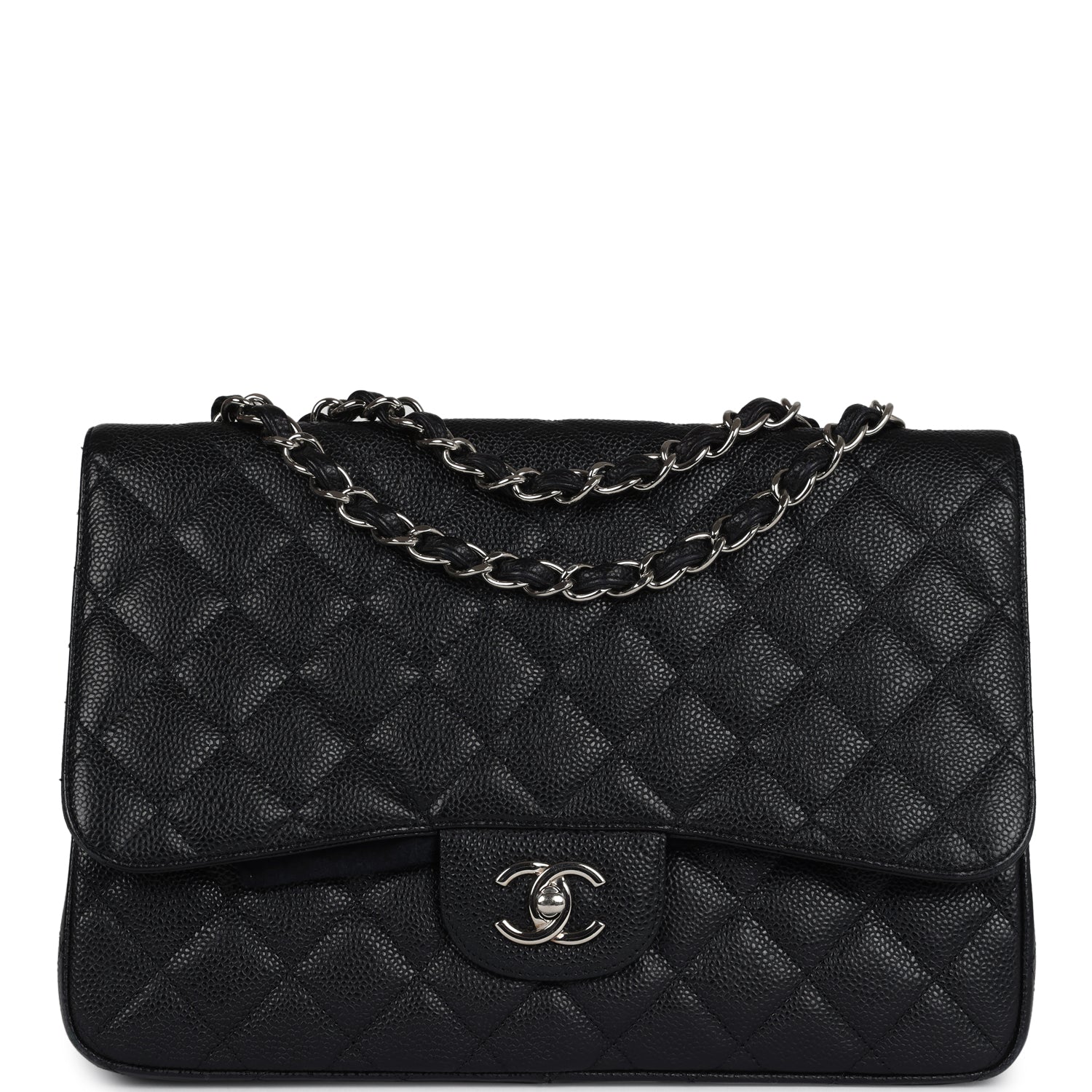 Chanel Jumbo Classic Single Flap Bag Black Caviar Silver Hardware