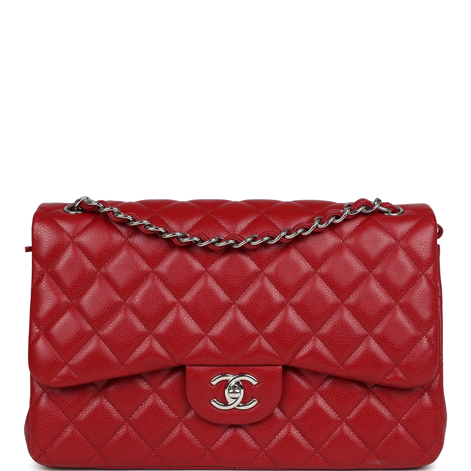 Chanel Jumbo Classic Double Flap Red Caviar Silver Hardware