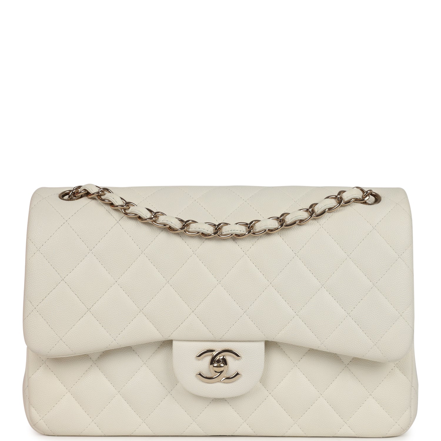 Chanel Jumbo Classic Double Flap White Caviar Light Gold Hardware