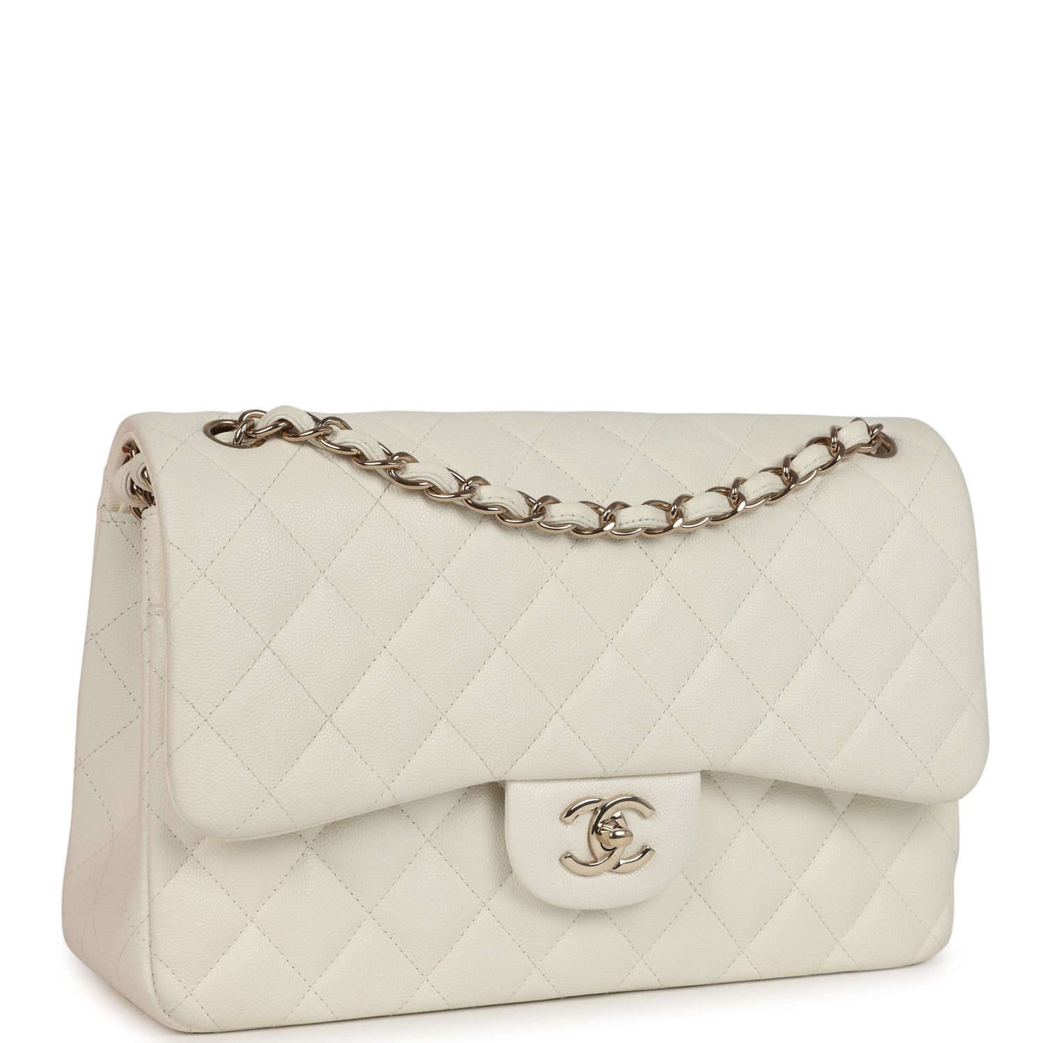 Chanel Jumbo Classic Double Flap White Caviar Light Gold Hardware