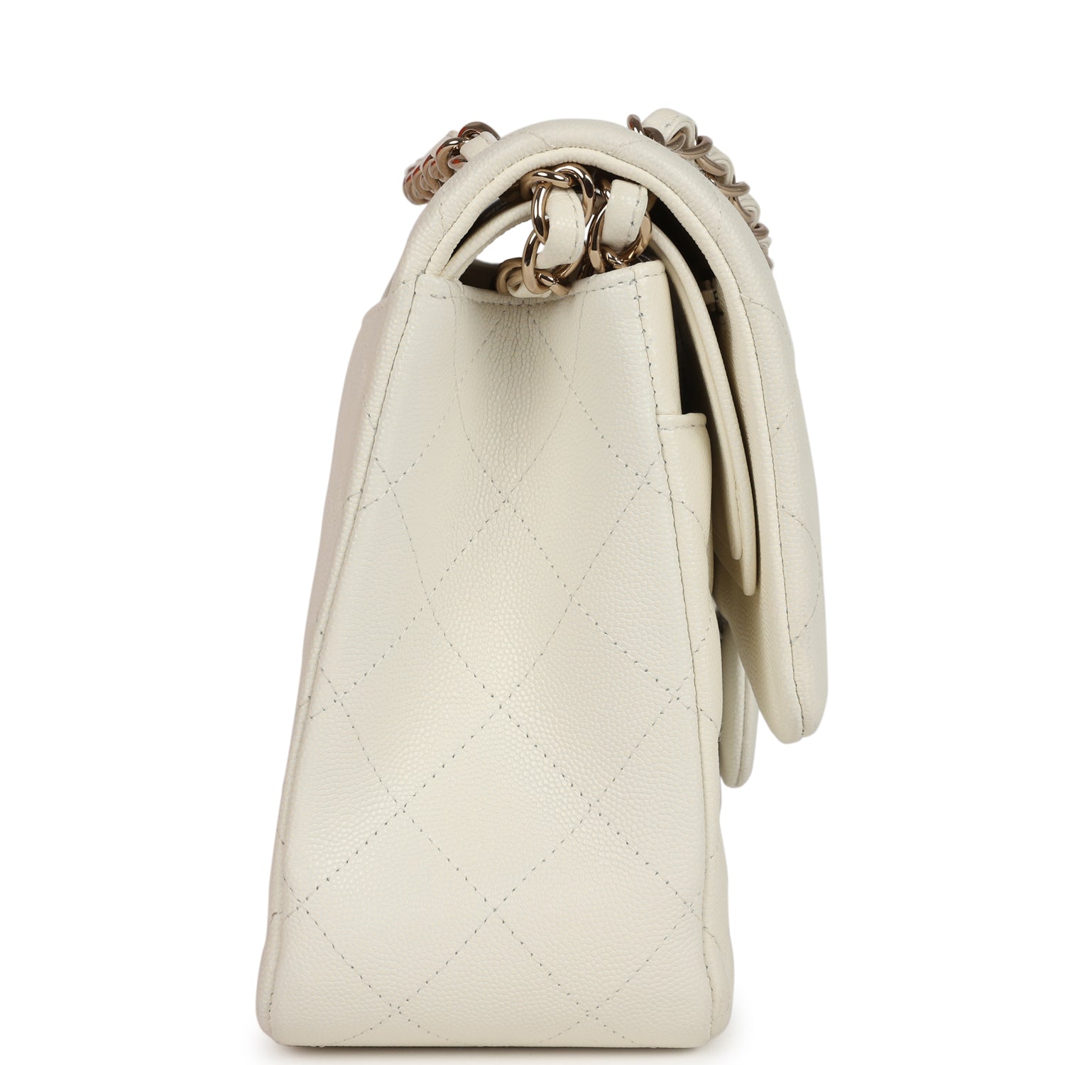 Chanel Jumbo Classic Double Flap White Caviar Light Gold Hardware
