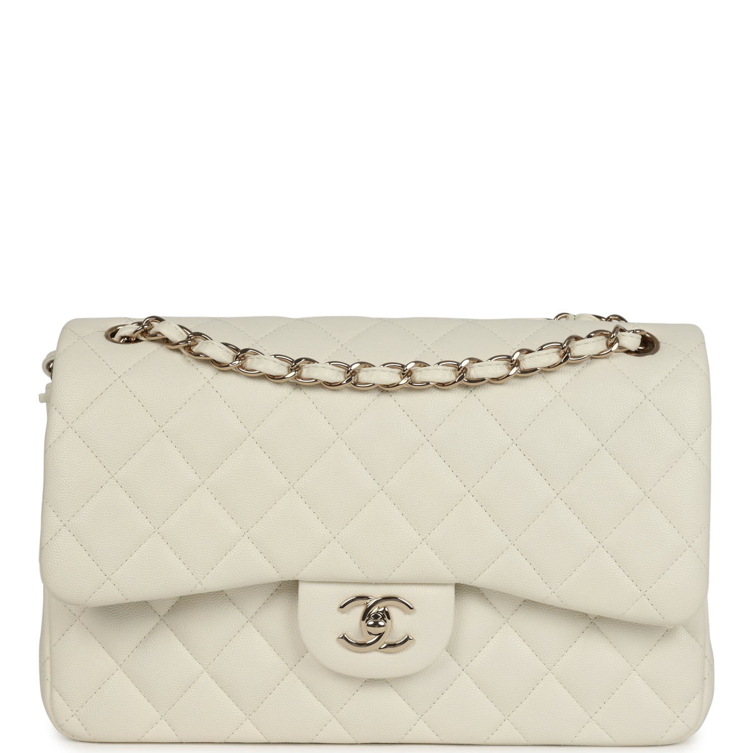 Chanel Jumbo Classic Double Flap White Caviar Light Gold Hardware