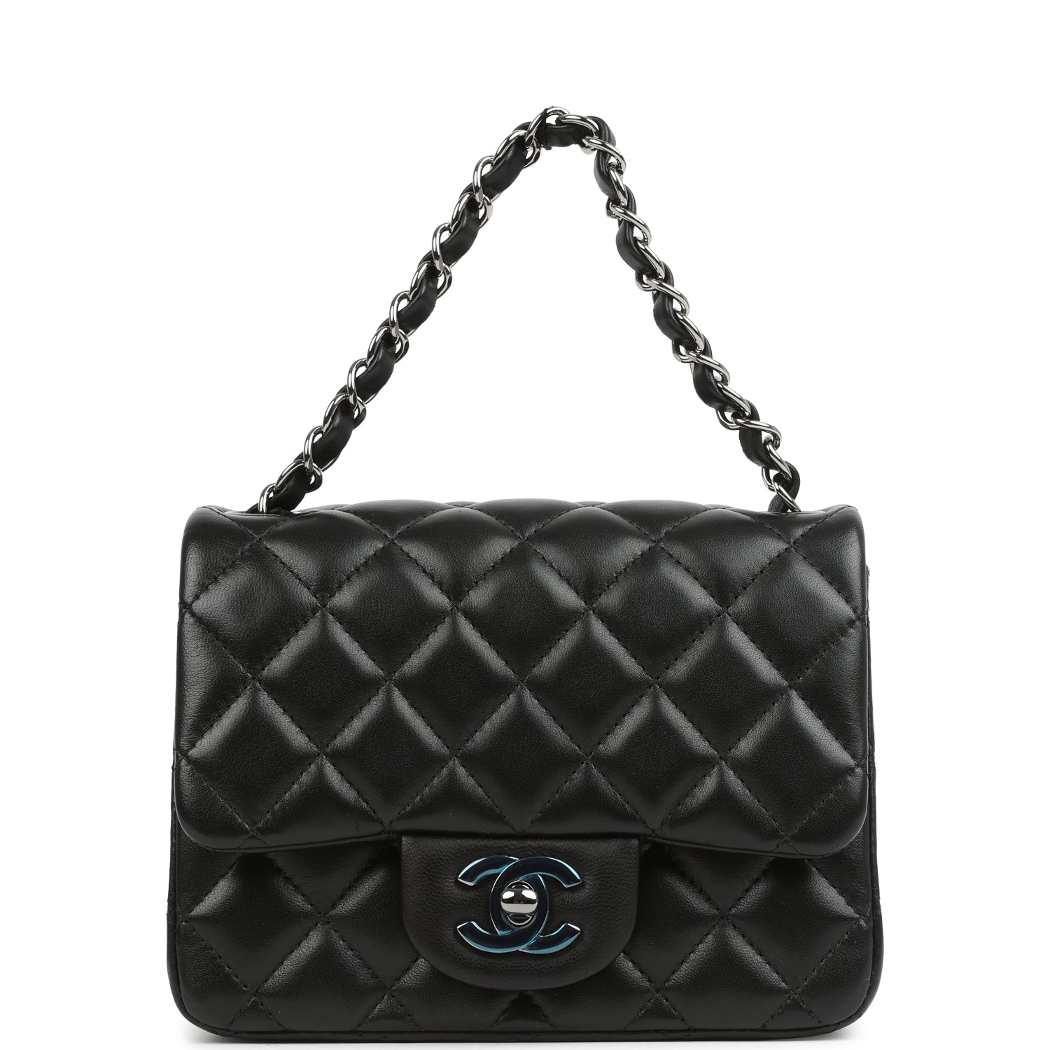 Chanel Mini Classic Square Flap Bag Black Lambskin Ruthenium Hardware