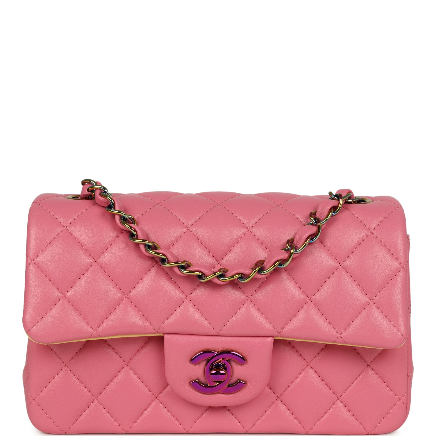 Chanel Mini Classic Rectangular Flap Bag Pink and Yellow Lambskin Iridescent Hardware