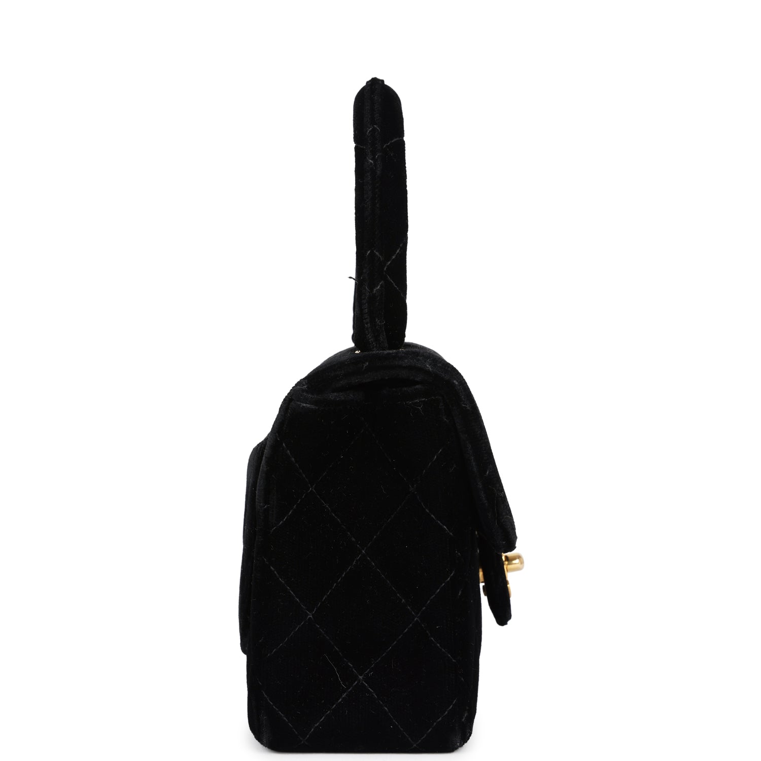 Vintage Chanel Micro Kelly Child Flap Bag Black Velvet Gold Hardware