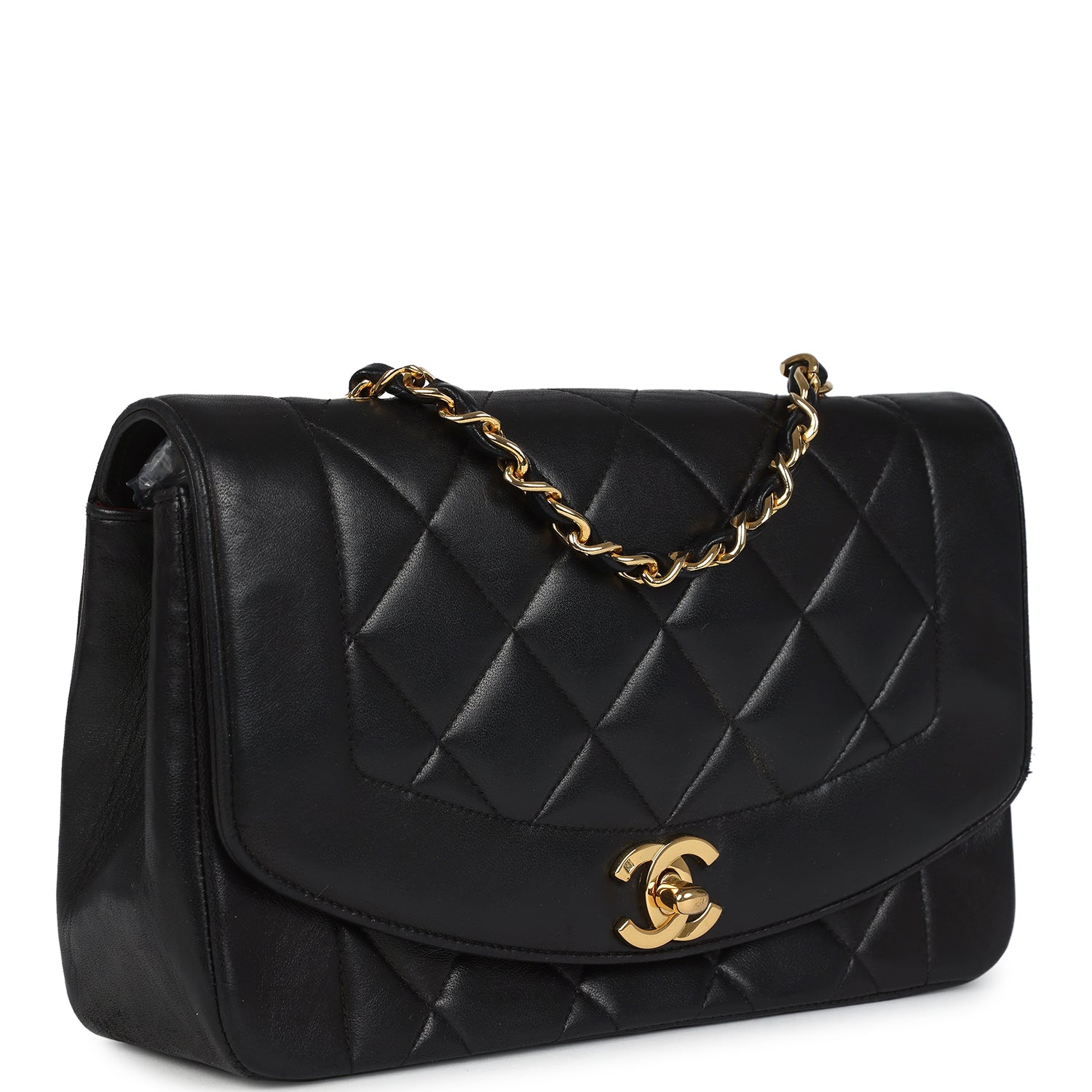 Vintage Chanel Small Diana Flap Bag Black Lambskin Gold Hardware