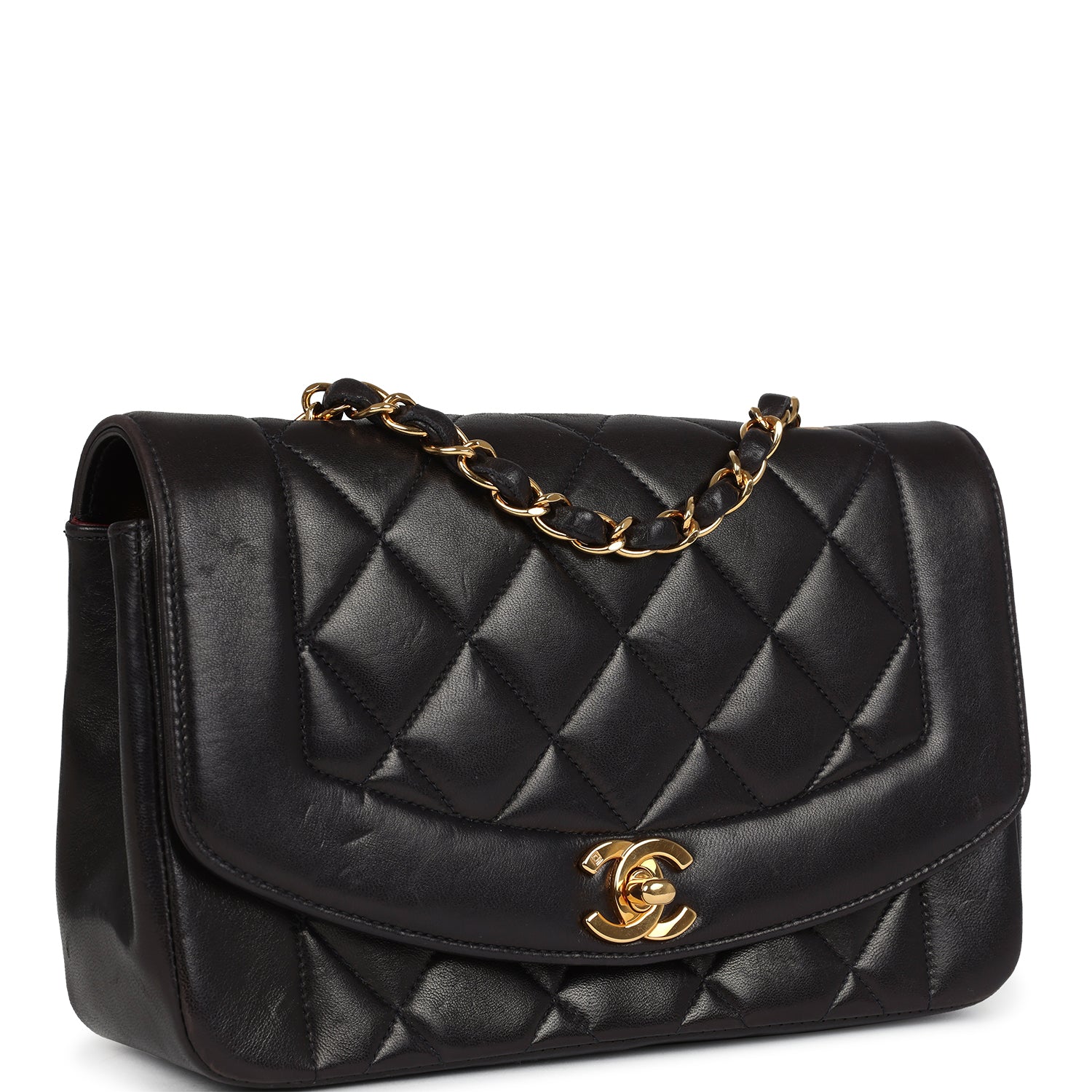 Vintage Chanel Small Diana Flap Bag Black Lambskin Gold Hardware