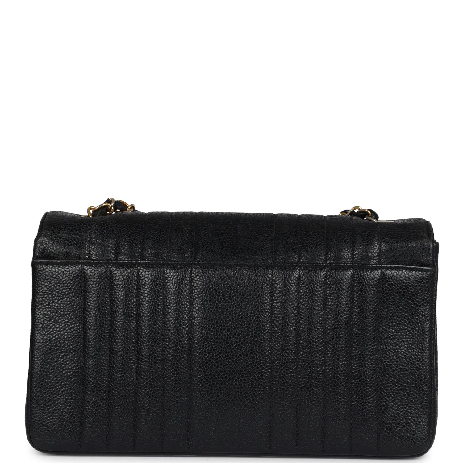 Vintage Chanel Medium Vertical Flap Bag Black Caviar Gold Hardware