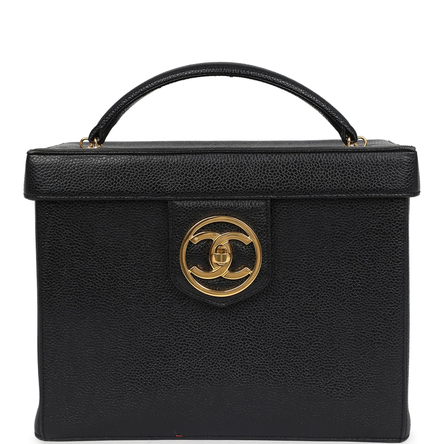 Vintage Chanel Large Box Vanity Bag Black Caviar Gold Hardware