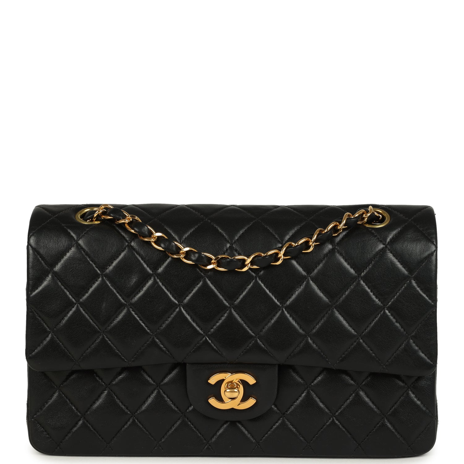 Vintage Chanel Medium Classic Double Flap Bag Black Lambskin Gold Hardware