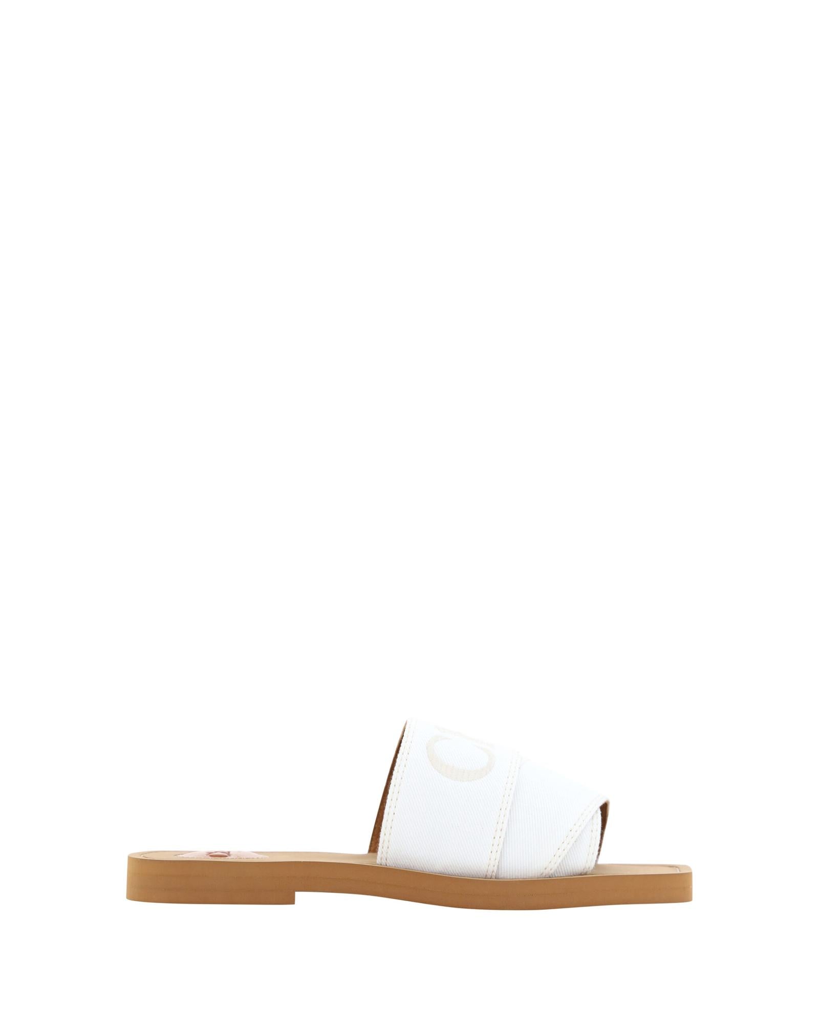 Chloe Woody Canvas Slide Sandals in White