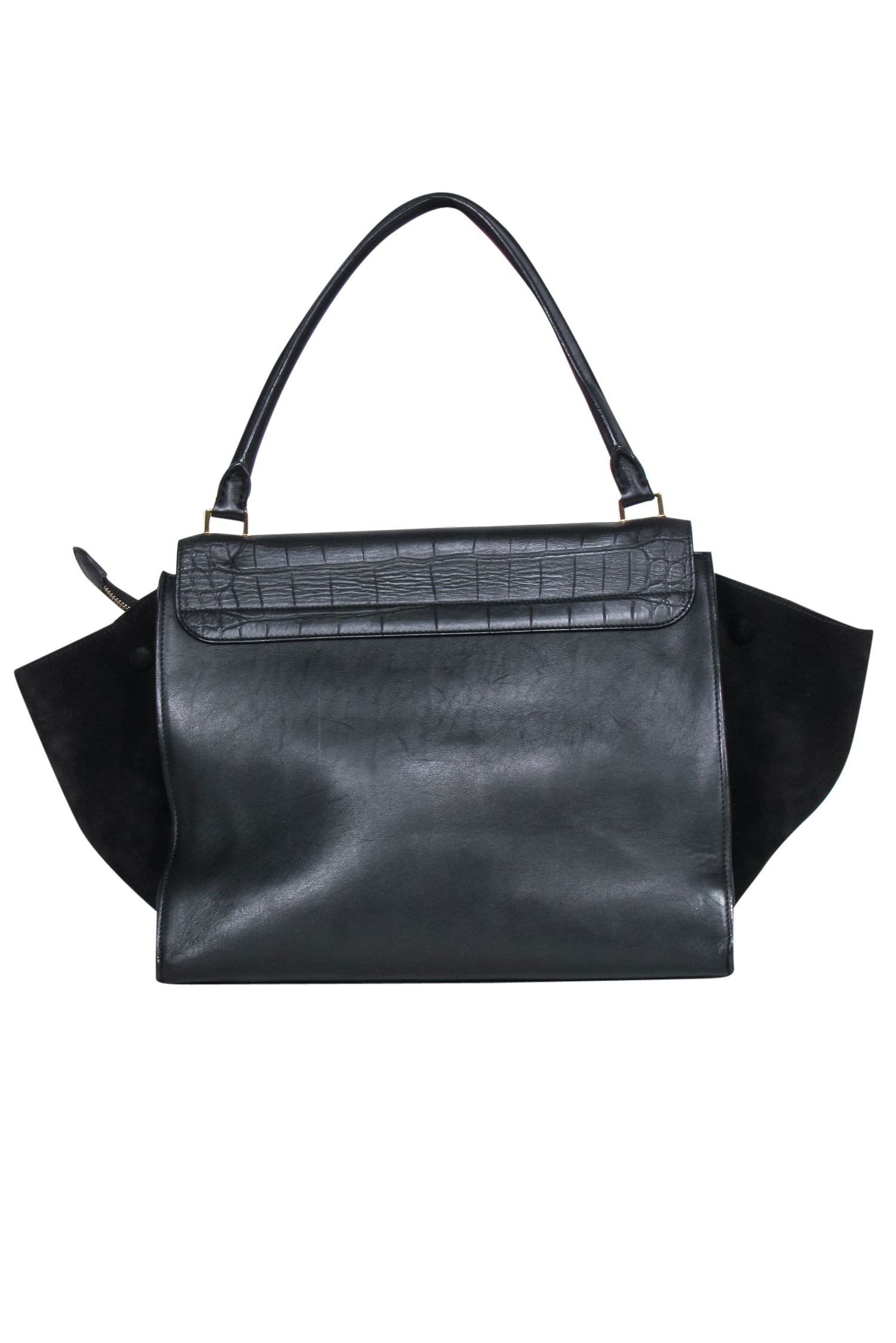 Celine - Black Leather Reptile Embossed Fold-Over Handbag